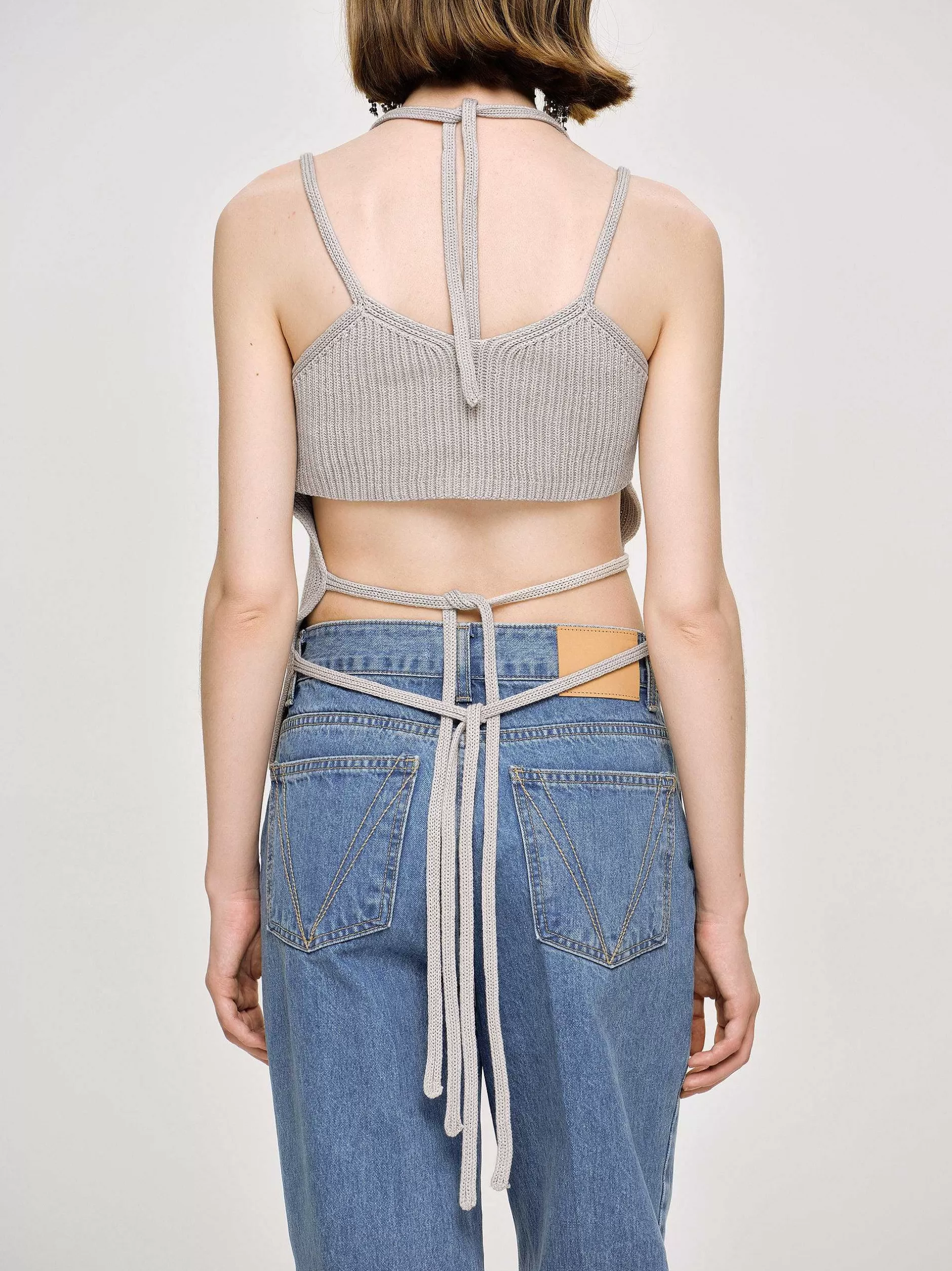 Fashion Asymmetrisch Gebreide Tanktop, Fossielgrijs Vrouwen Kleding