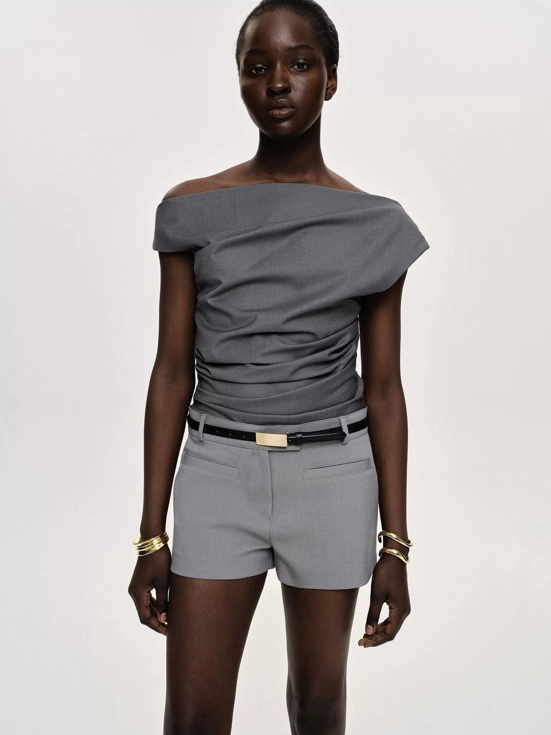 Fashion Asymmetrische Gedrapeerde Top, Antraciet Vrouwen Bovenkanten