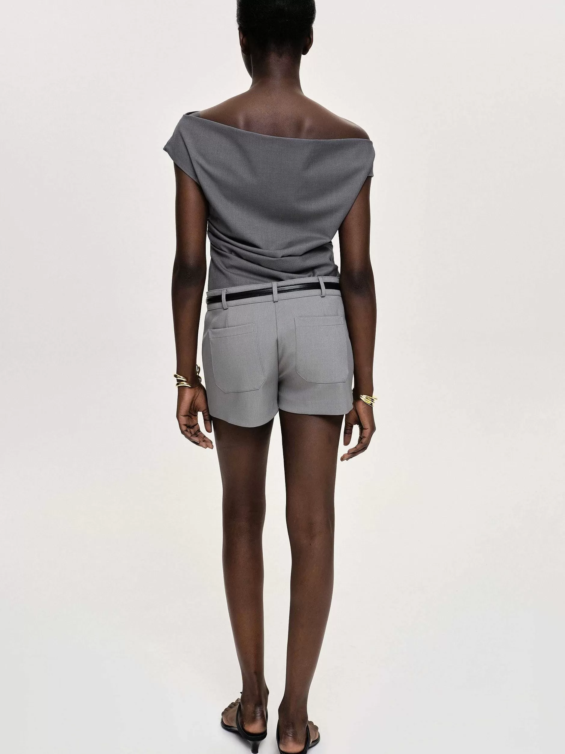 Fashion Asymmetrische Gedrapeerde Top, Antraciet Vrouwen Bovenkanten