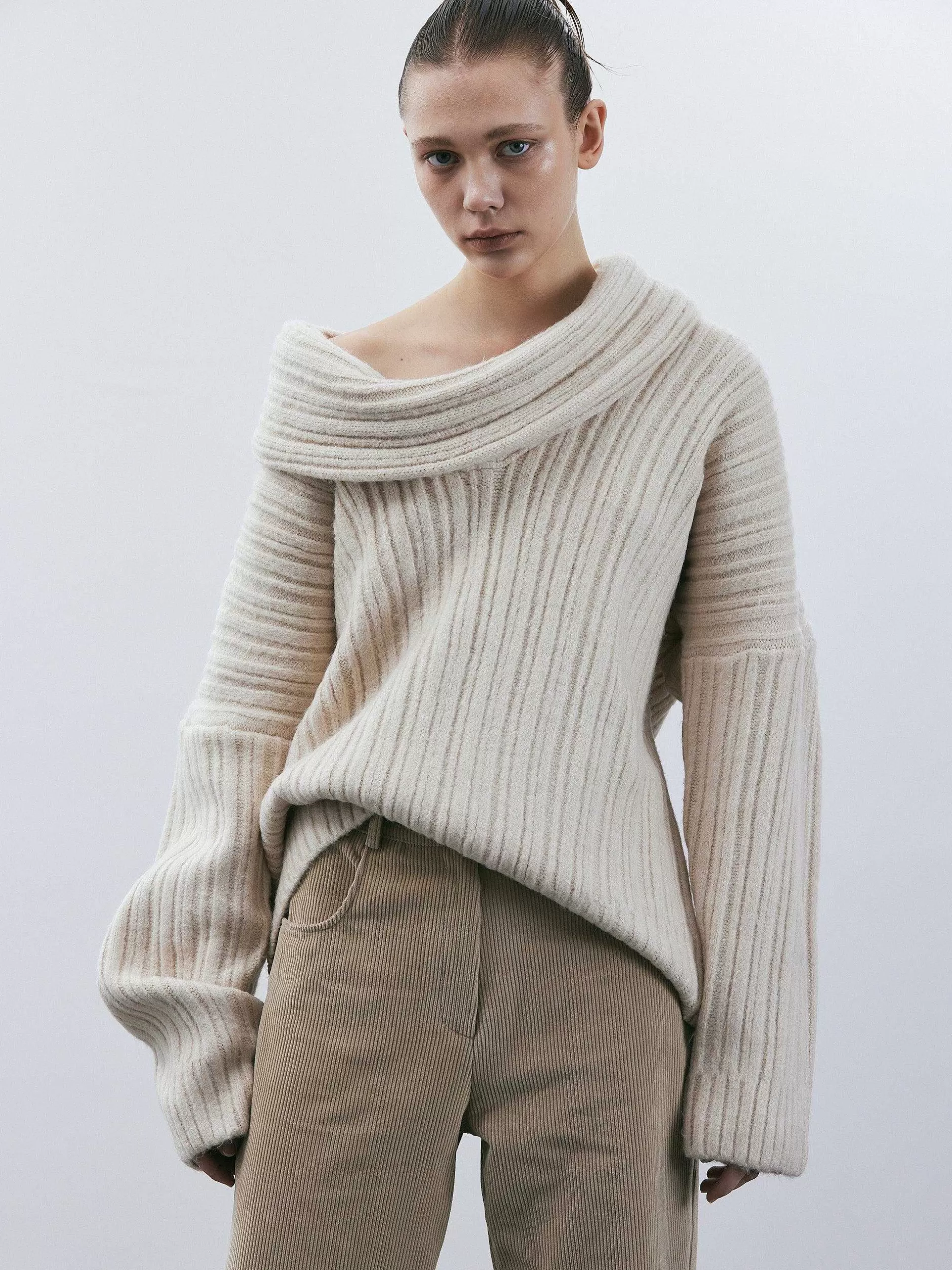 Sale Becca Oversized Hoge Gebreide Trui, Berkenhout Vrouwen Accessoires