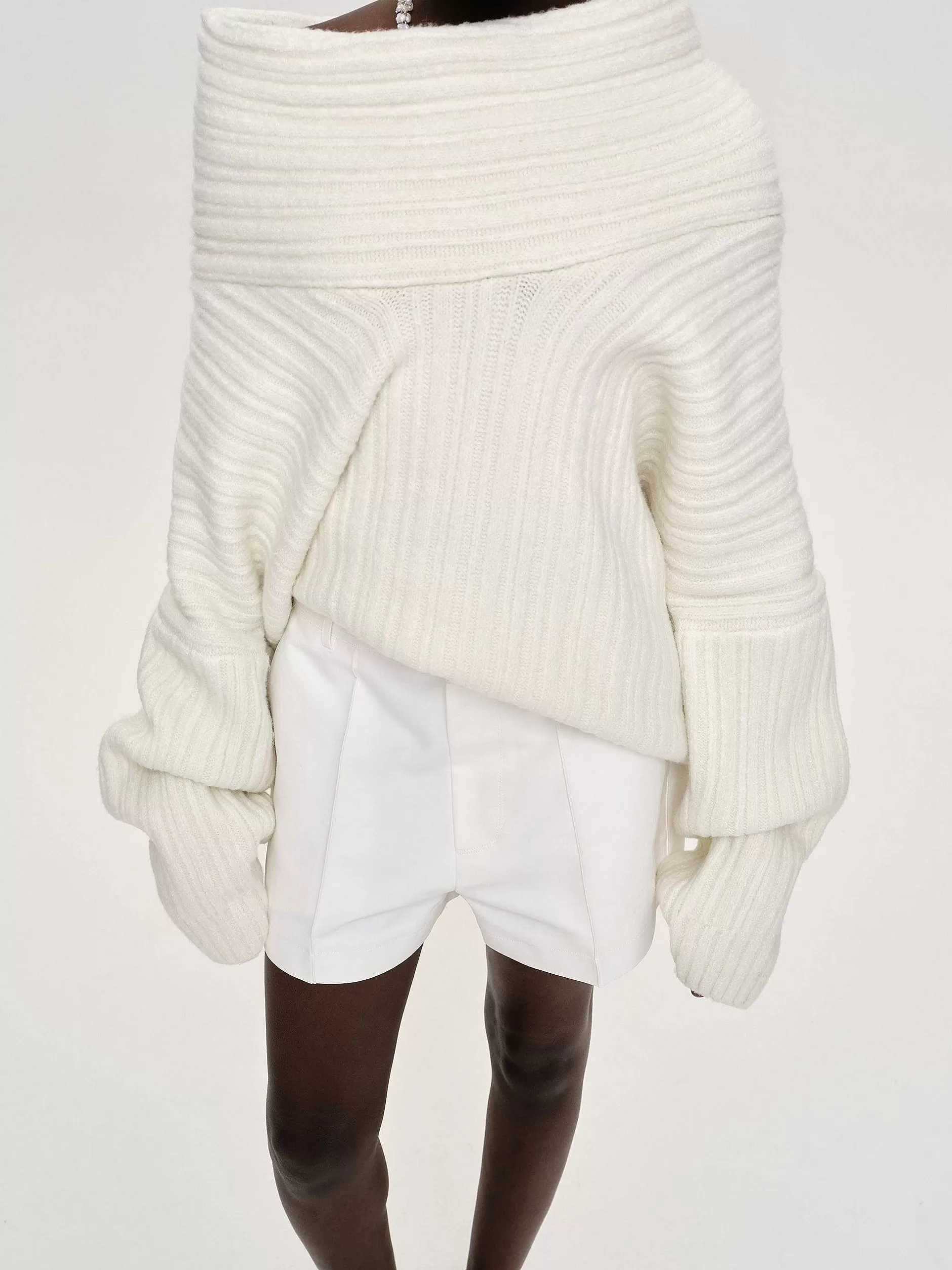 Best Becca Oversized Hoge Rolgebreide Trui, Wit Vrouwen Accessoires