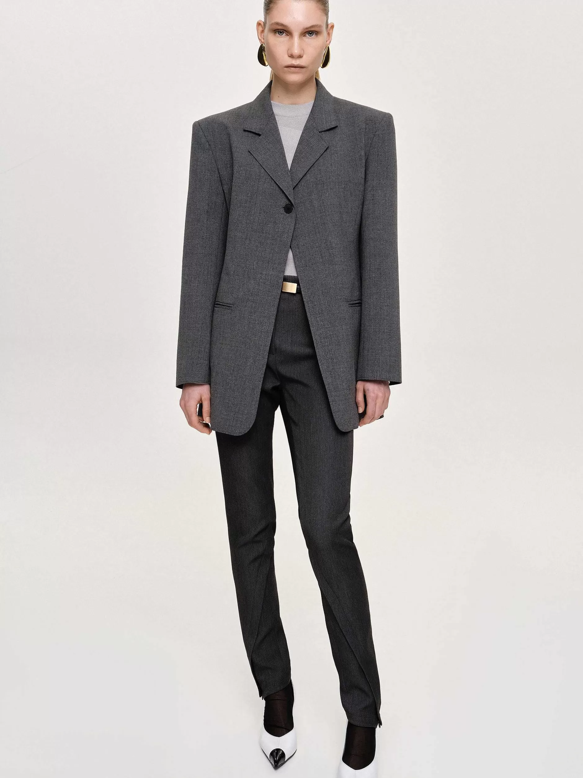 Cheap Blazer Met Een Knoop, Antraciet Vrouwen Bovenkleding