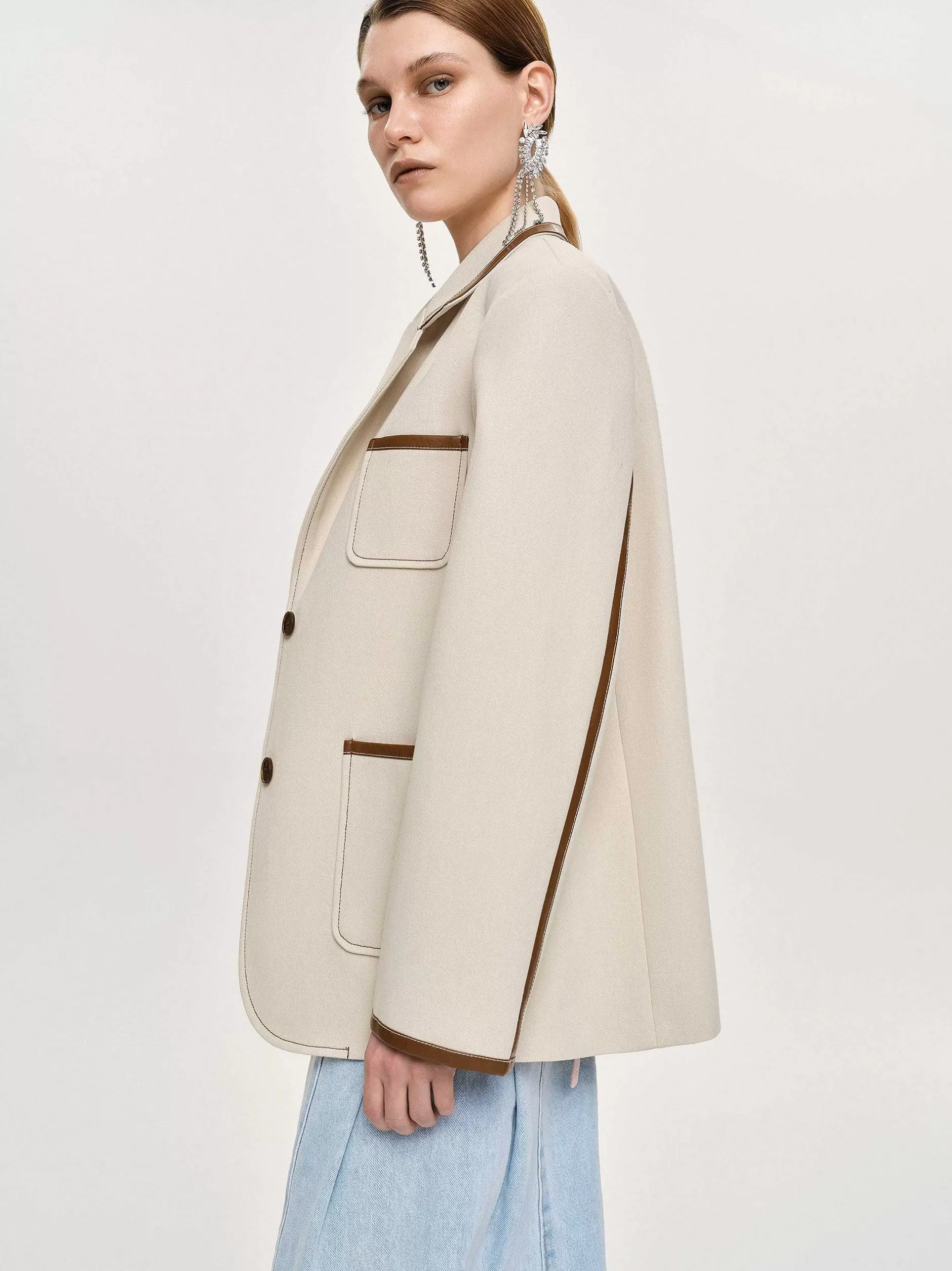 Hot Blazer Met Leerafwerking, Canvas Vrouwen Bovenkleding