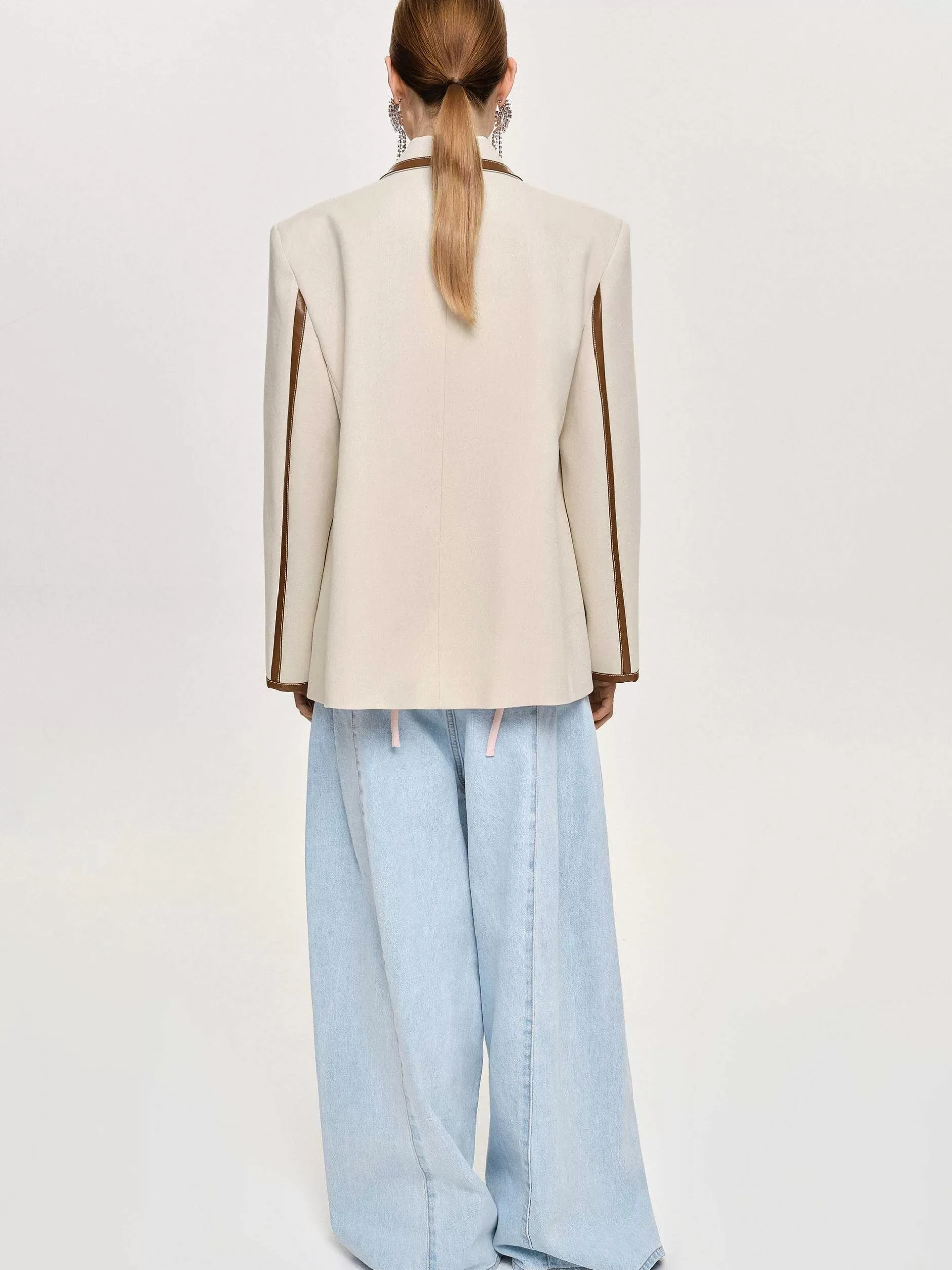 Flash Sale Blazer Met Leerafwerking, Canvas Vrouwen Co-Orden