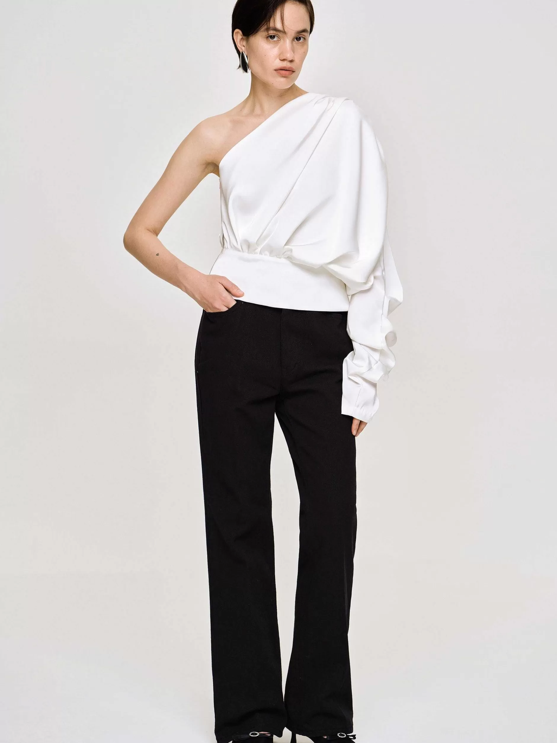Best Sale Blouse Met Een Schouder, Wit Vrouwen Kleding