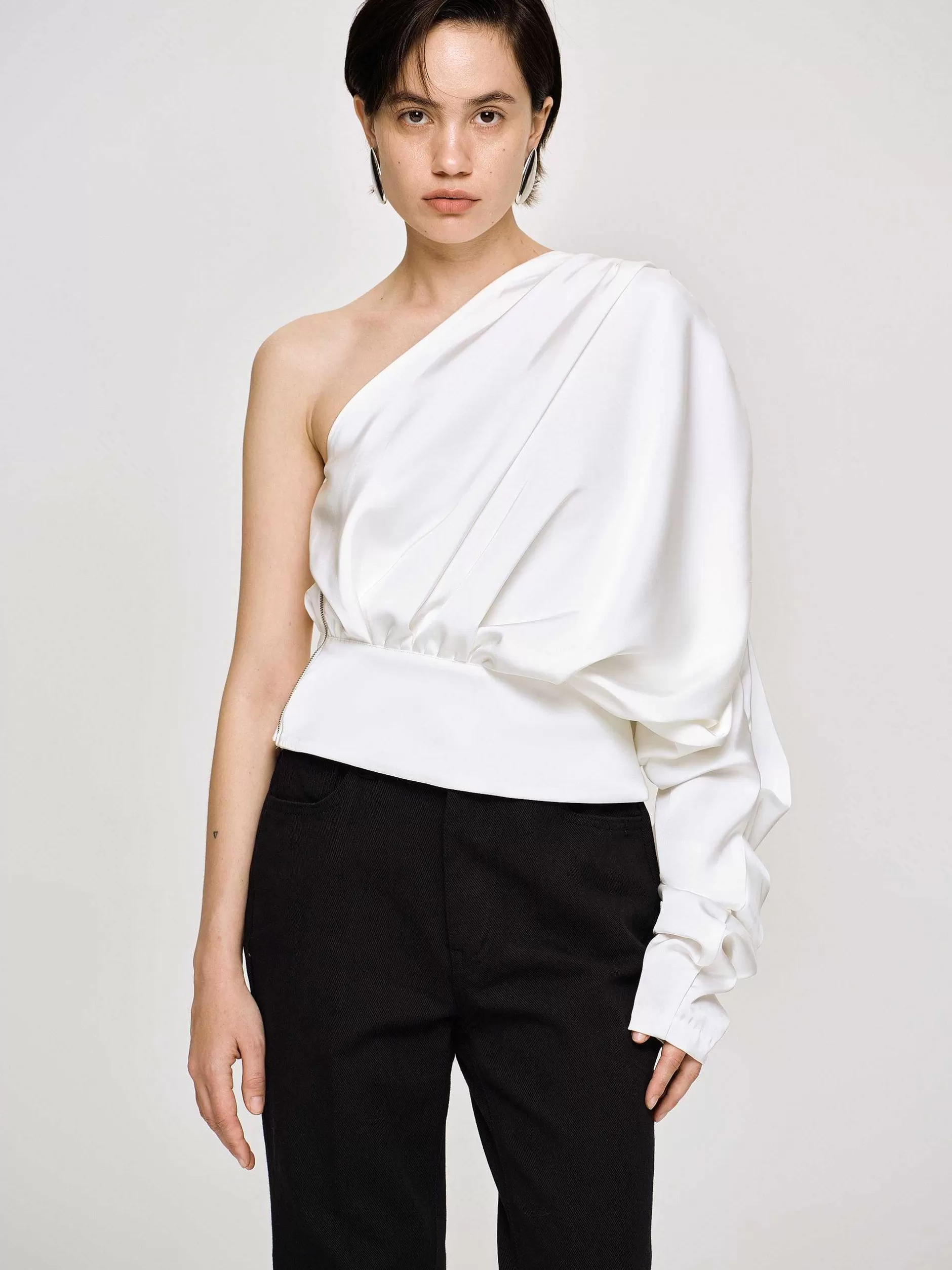 Best Sale Blouse Met Een Schouder, Wit Vrouwen Kleding