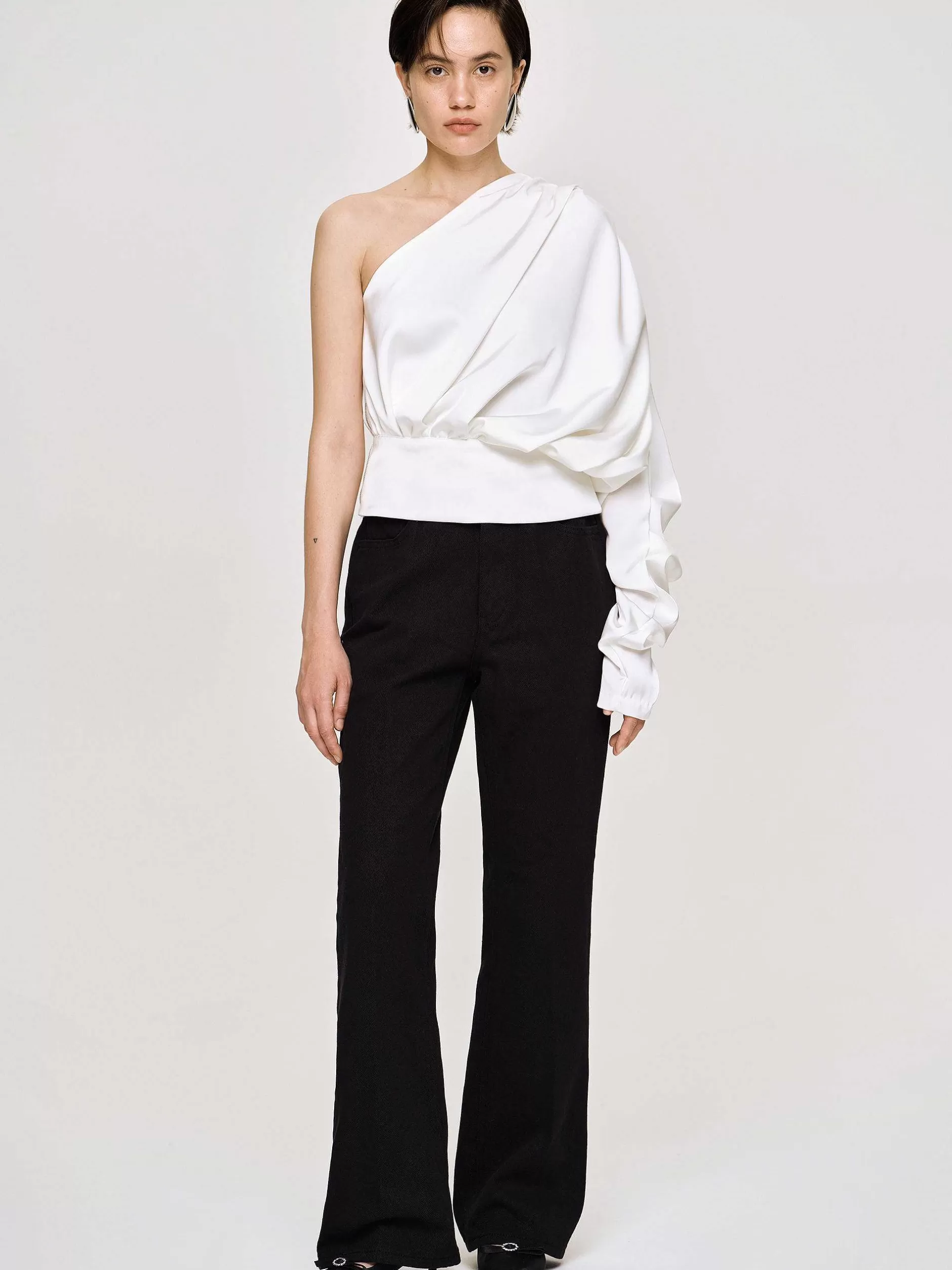 Flash Sale Blouse Met Een Schouder, Wit Vrouwen Bovenkanten