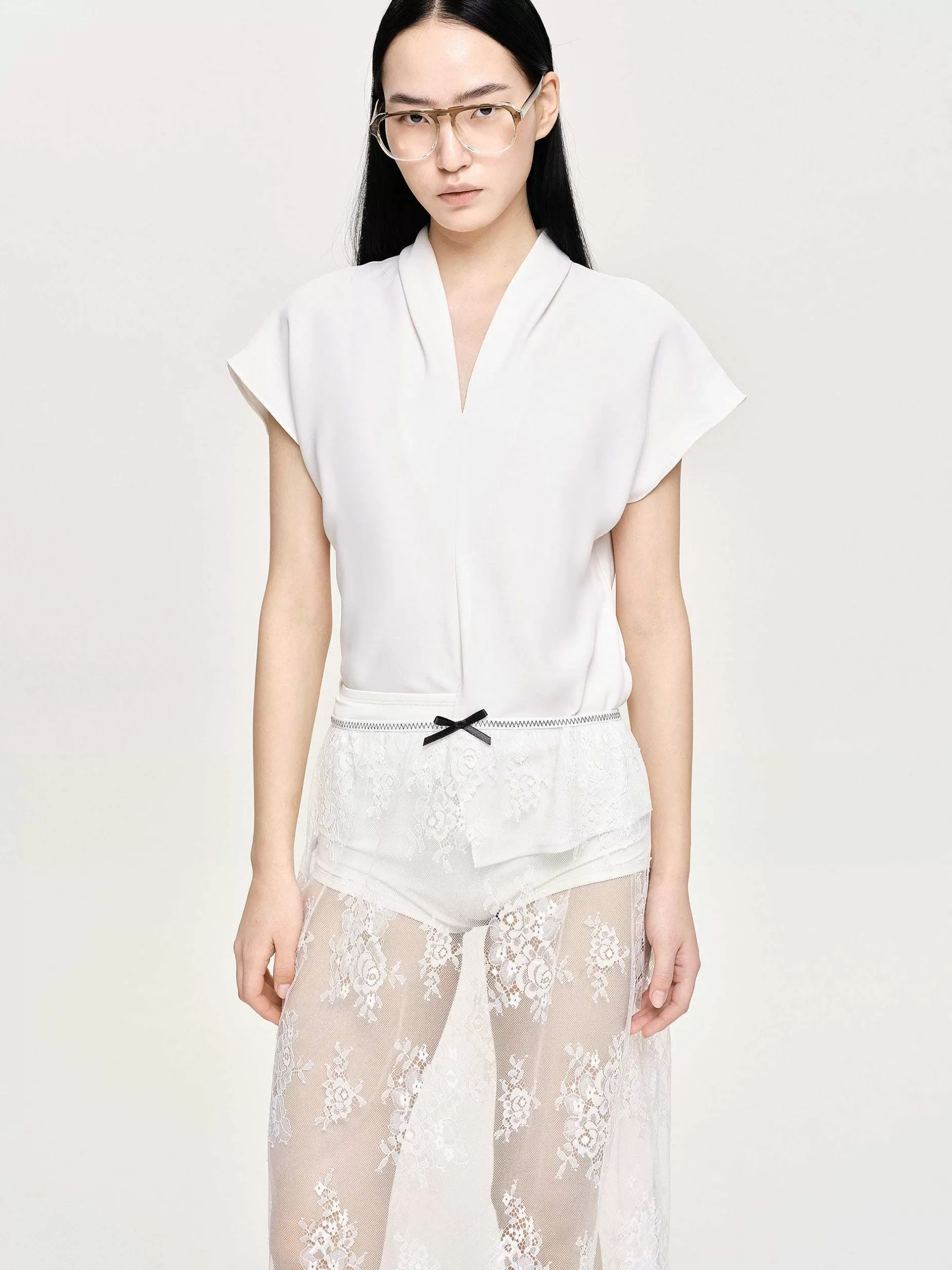 Clearance Blouse Van Crepe Met V-Hals, Wit Vrouwen Bovenkanten