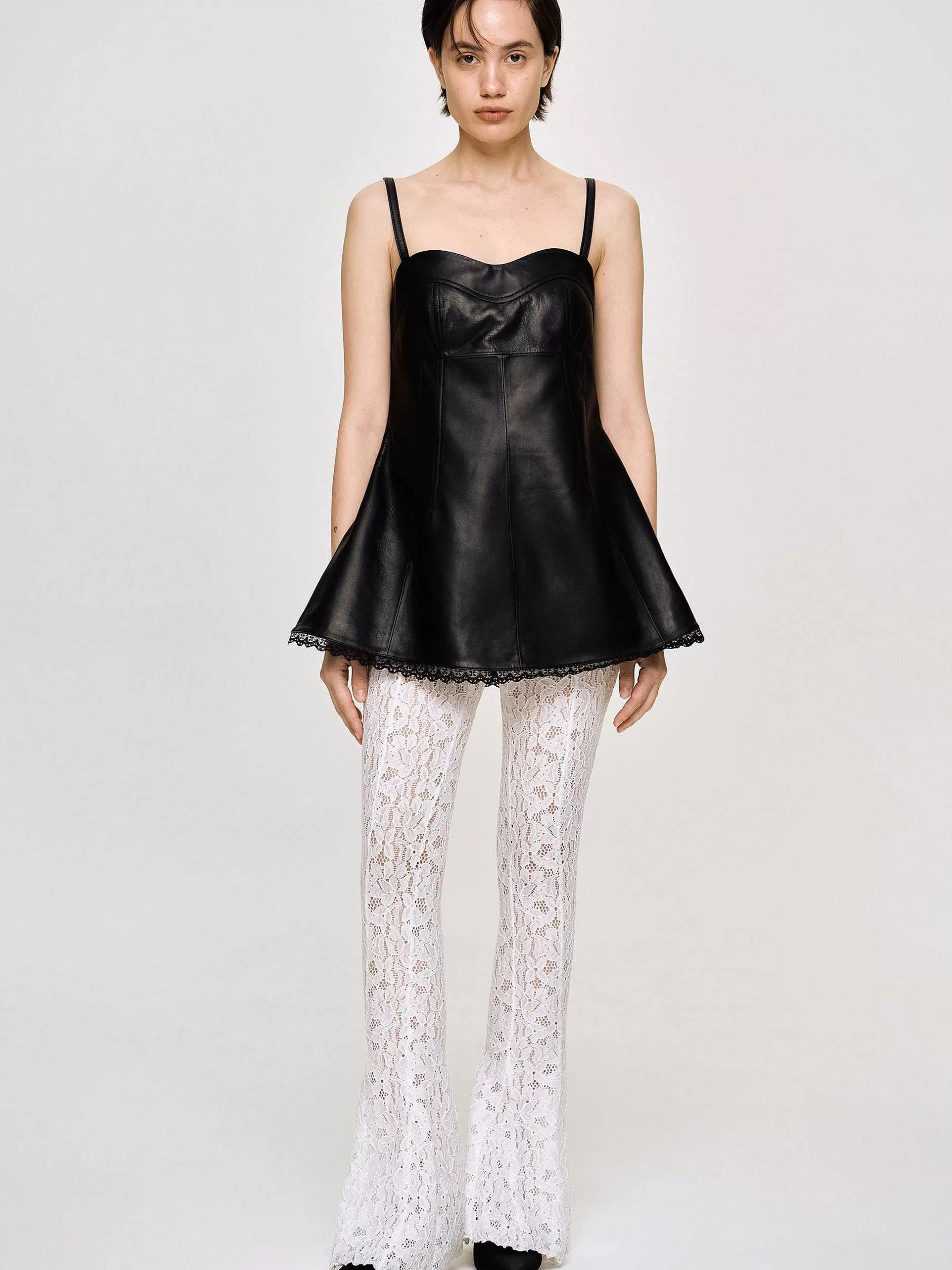 Online Bustier Leren Top Van Lamsleer, Zwart Vrouwen Kleding
