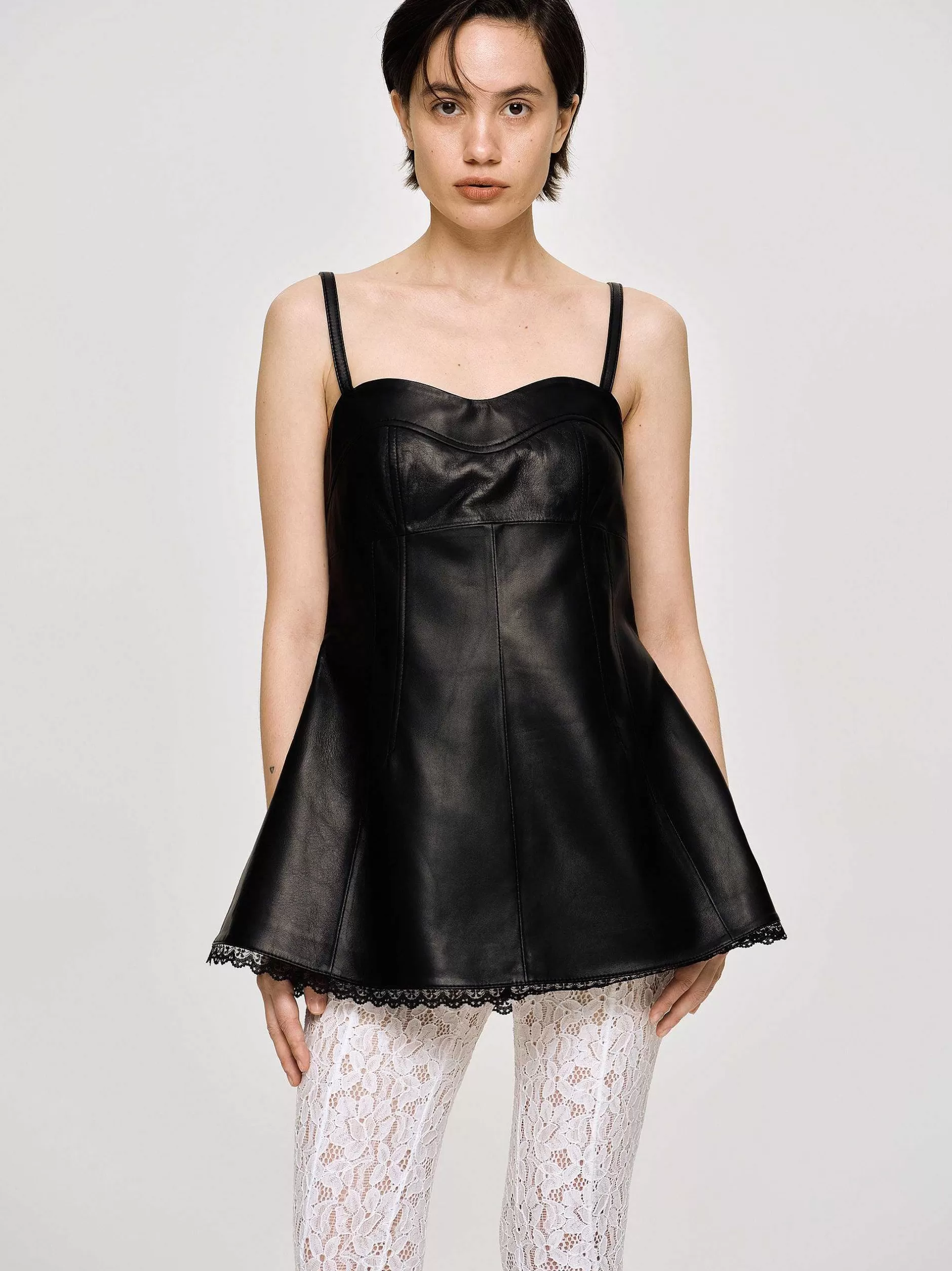 Online Bustier Leren Top Van Lamsleer, Zwart Vrouwen Kleding