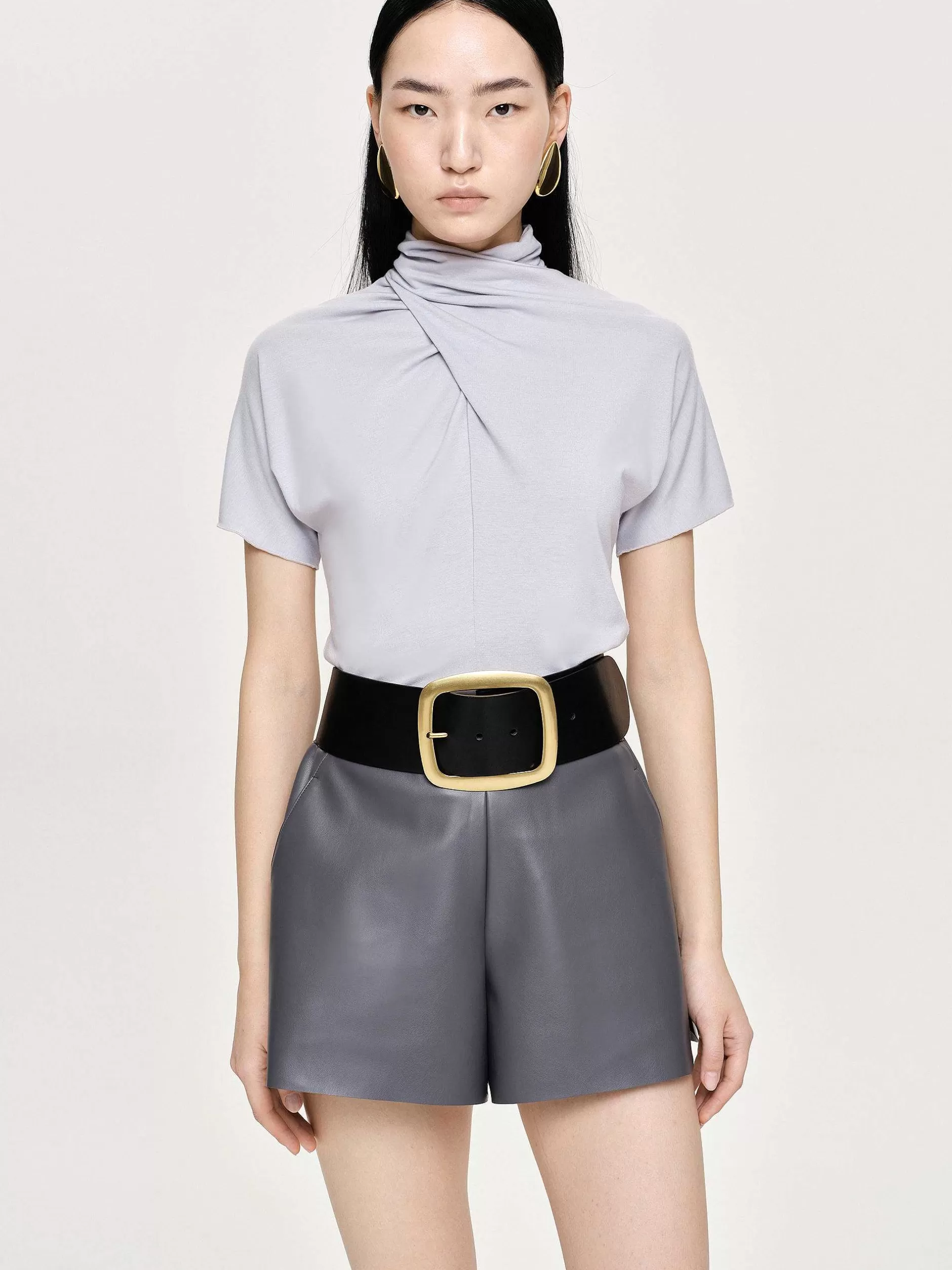 Shop Daye T-Shirt Met Gekruiste Hals, Mistgrijs Vrouwen Kleding