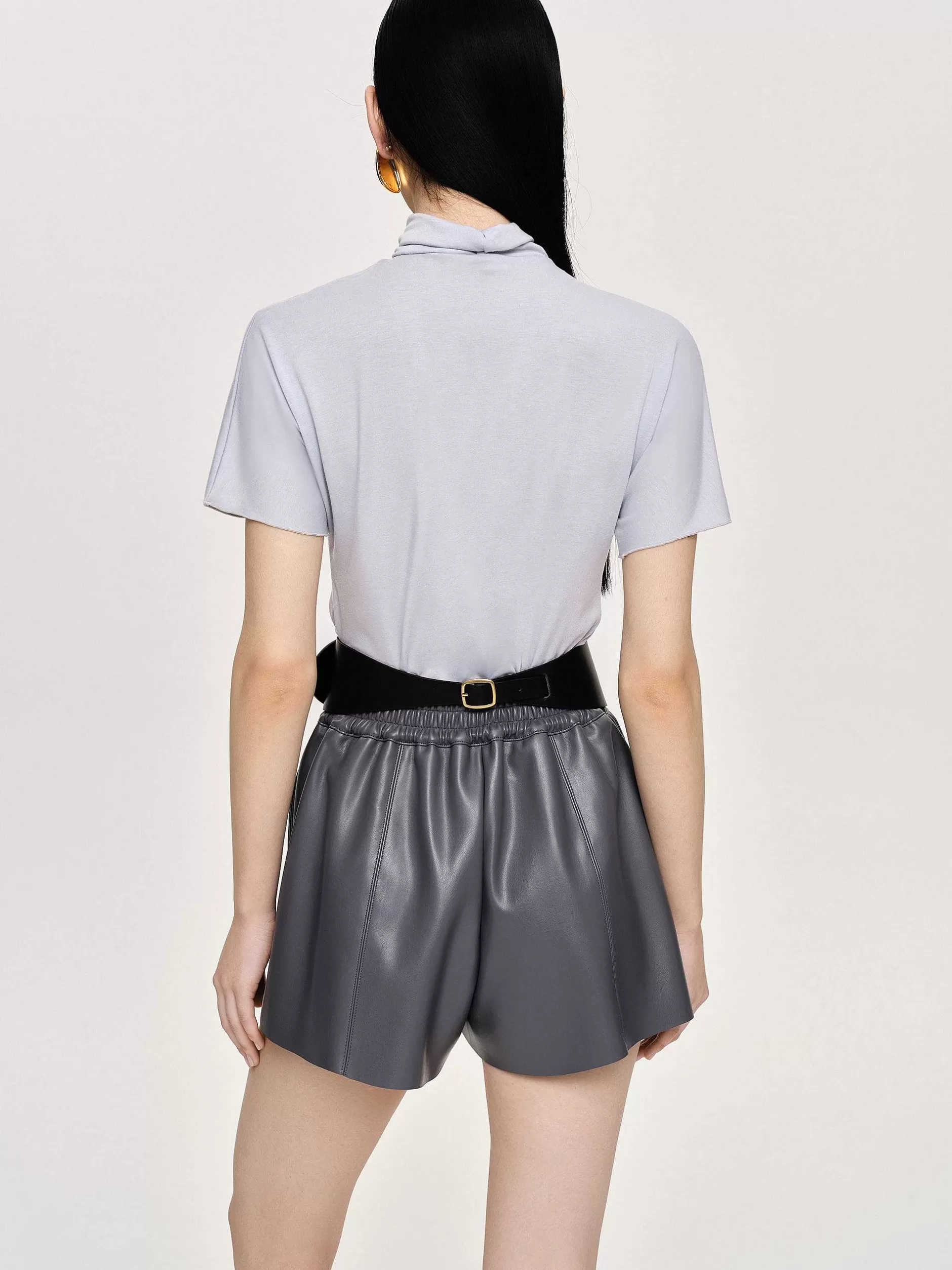 Best Daye T-Shirt Met Gekruiste Hals, Mistgrijs Vrouwen Bovenkanten