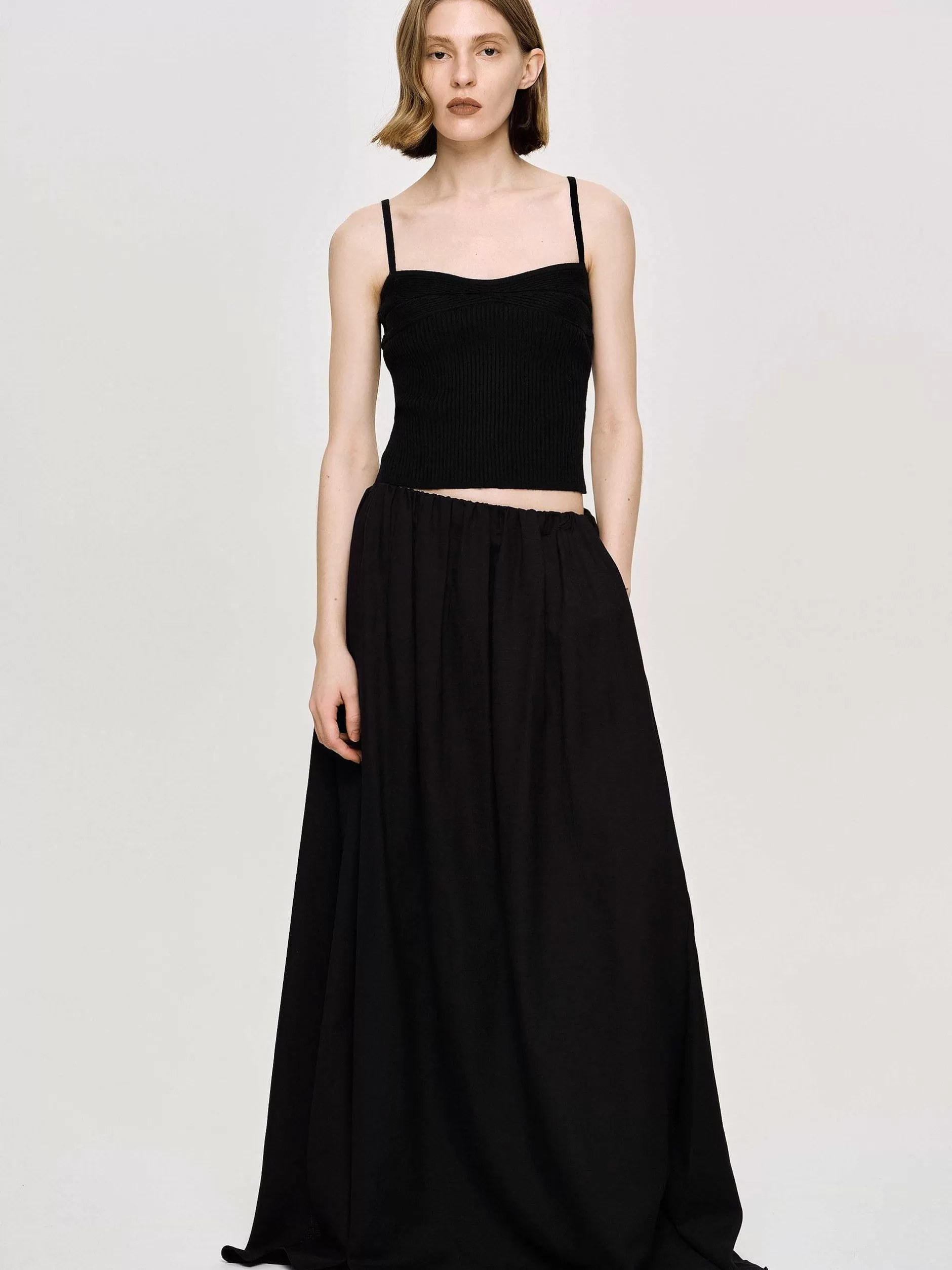 Best Sale Dhanila Vloerlange Linnen Rok, Zwart Vrouwen Bodems