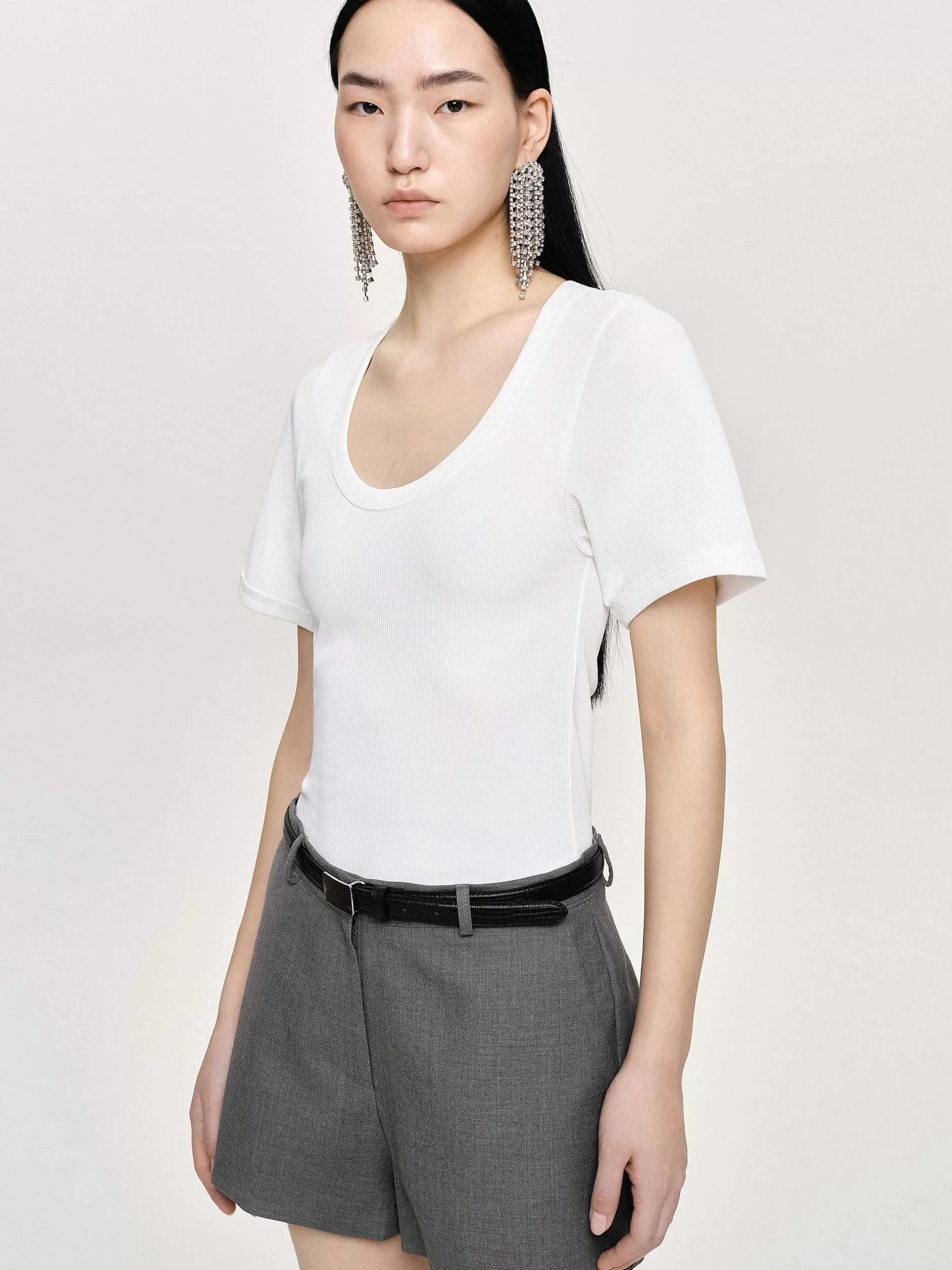 Outlet Diep U-T-Shirt, Wit Vrouwen Accessoires