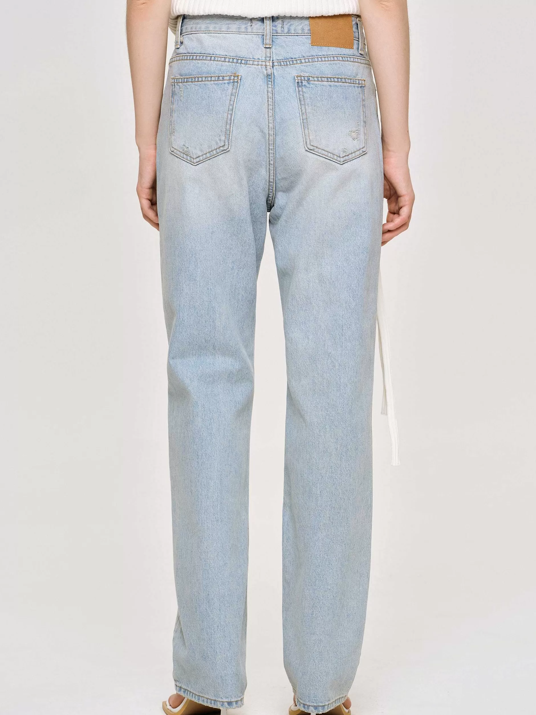 Cheap Distressed Rechte Jeans, Licht Vintage Blauw Vrouwen Kleding