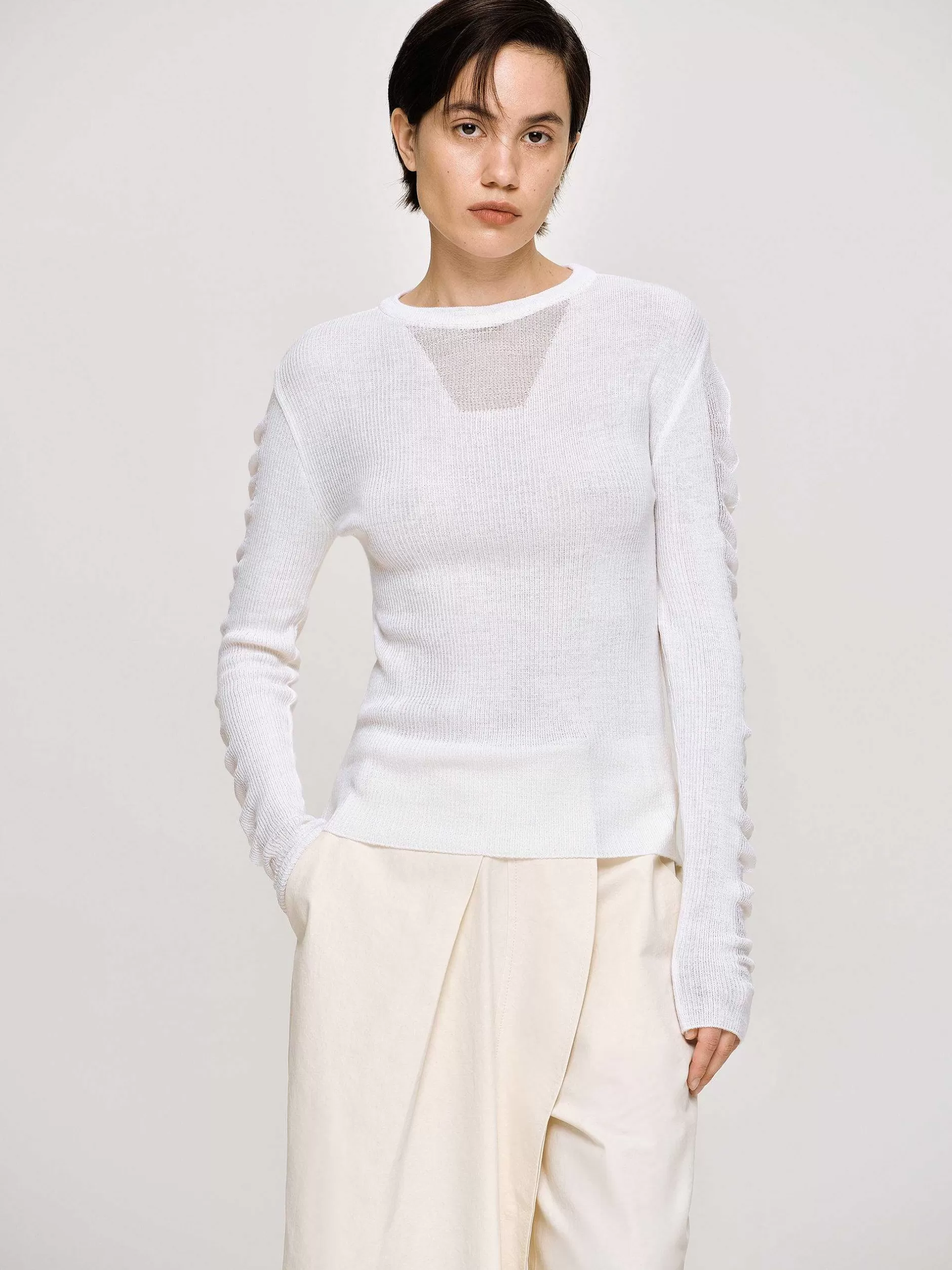 Shop Doorzichtig Gebreid Mouwtje, Wit Vrouwen Kleding