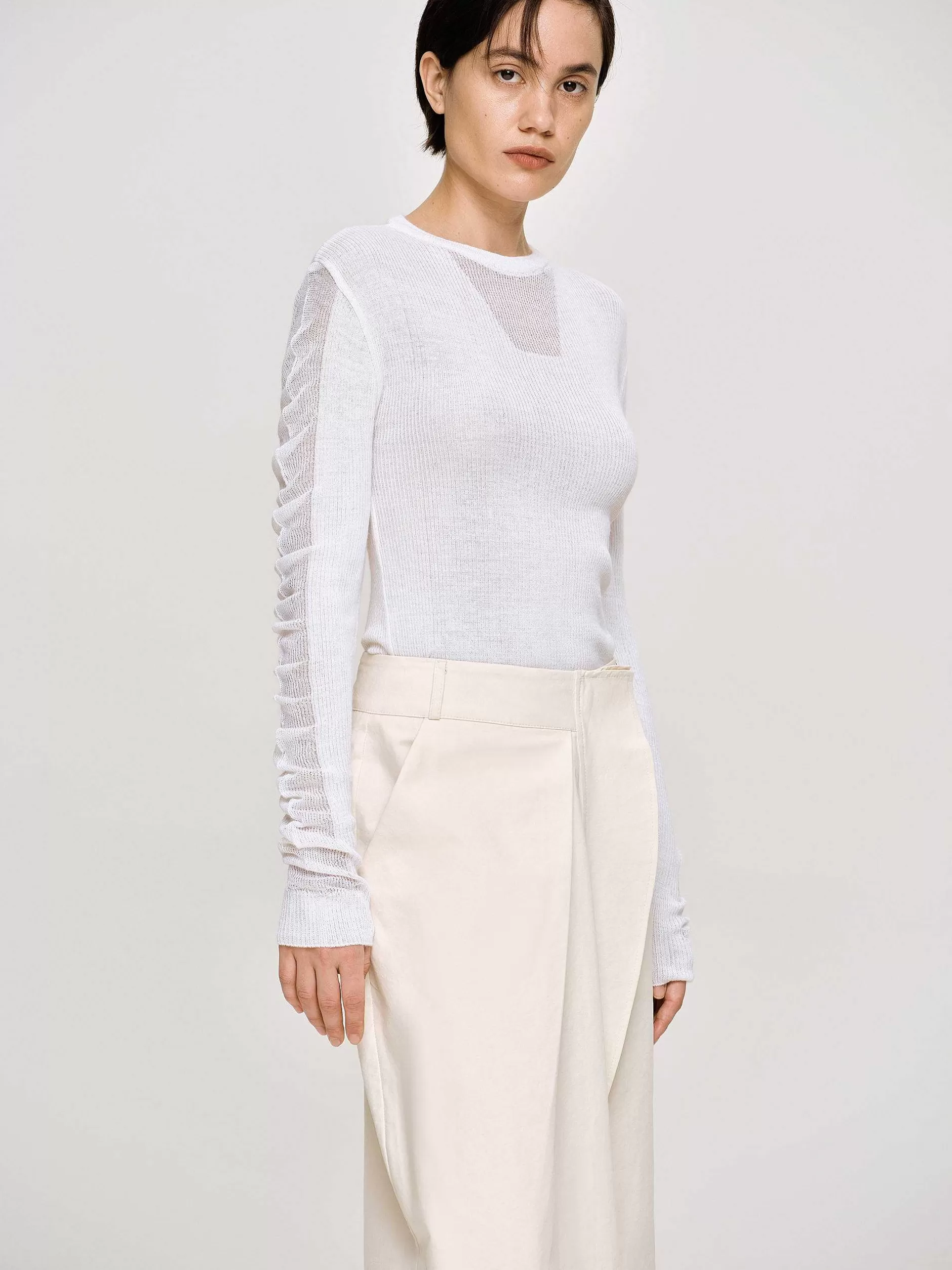 Best Sale Doorzichtig Gebreid Mouwtje, Wit Vrouwen Gebreide Kleding