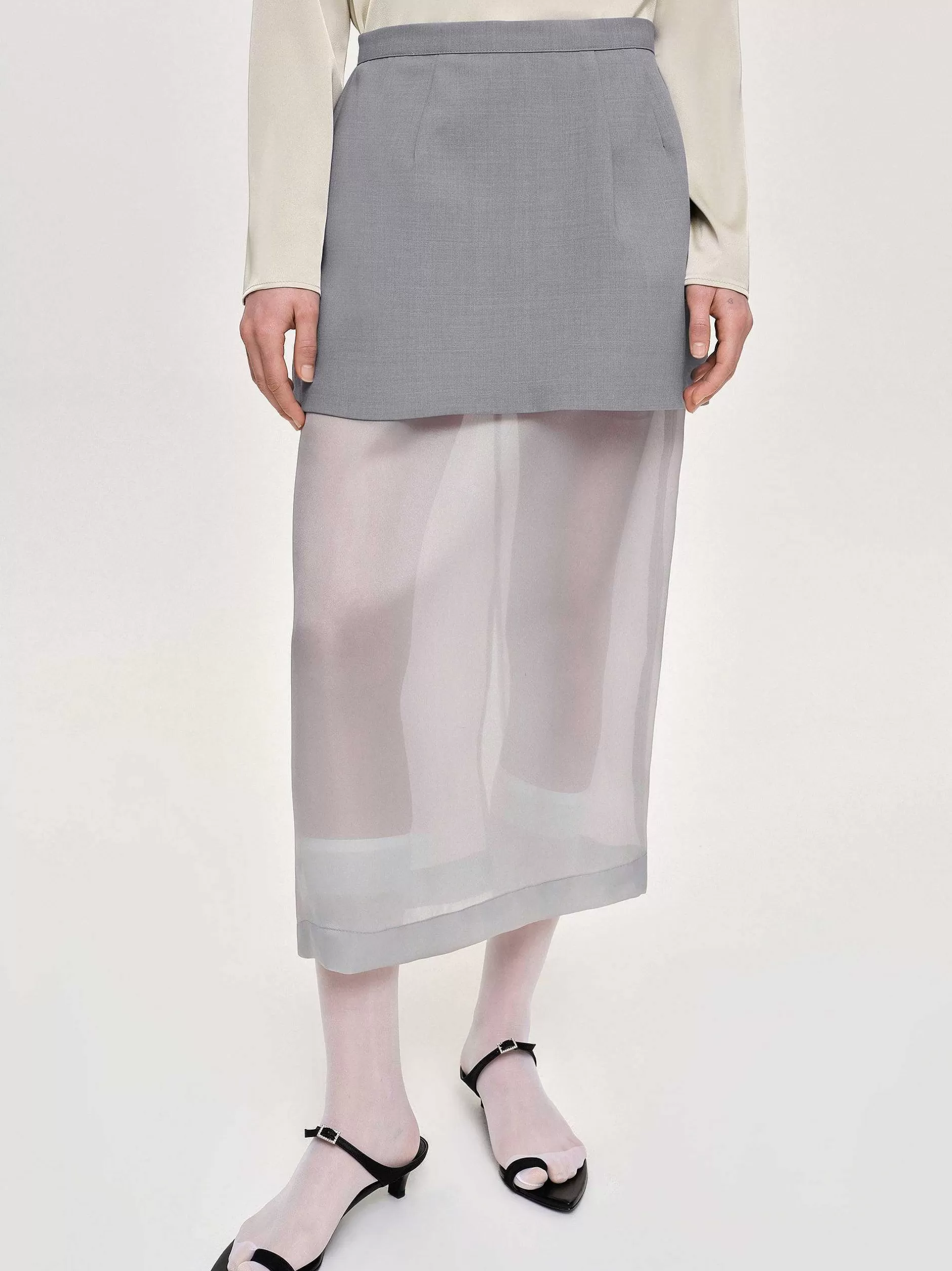 Hot Doorzichtige Midi-Rok, Taupegrijs Vrouwen Kleding