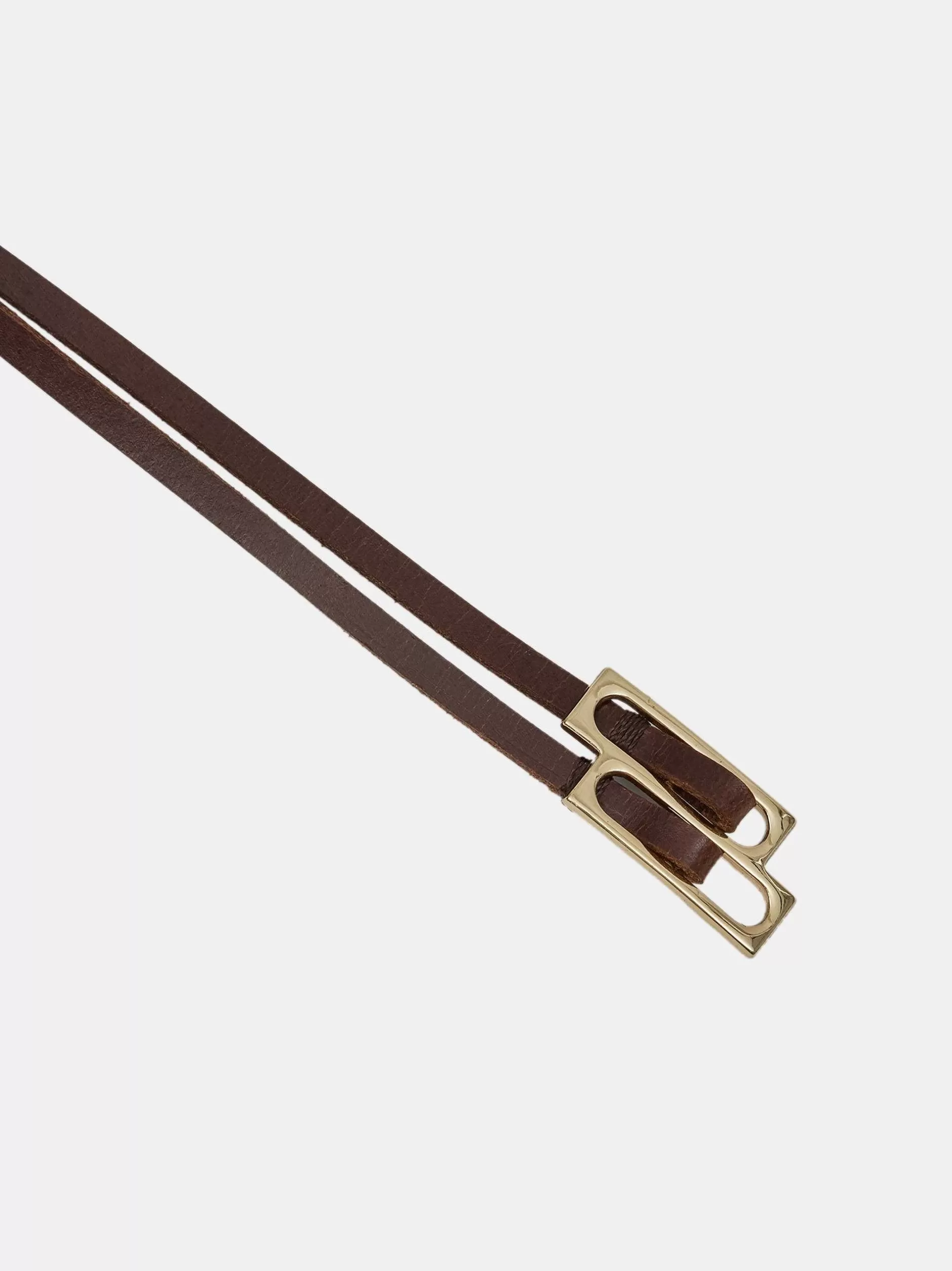 Online Dubbele Dunne Leren Riem, Bruin Vrouwen Kleding