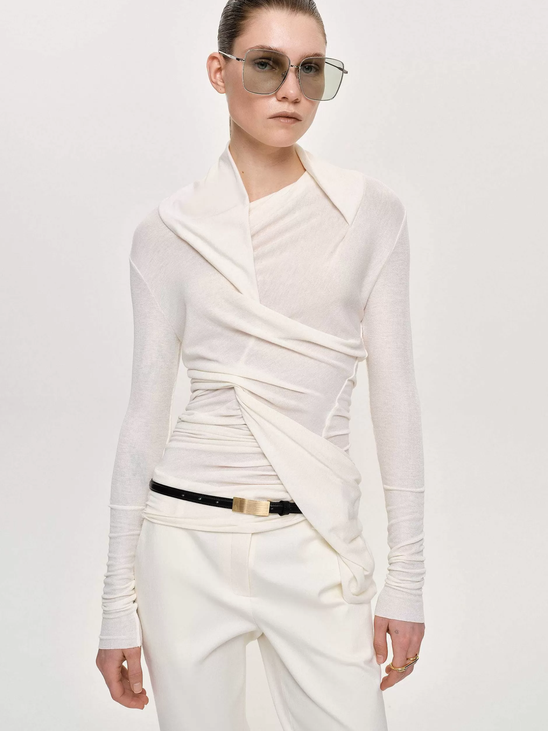 New Folgore Asymmetrisch Gedrapeerde Top, Ivoor Vrouwen Kleding