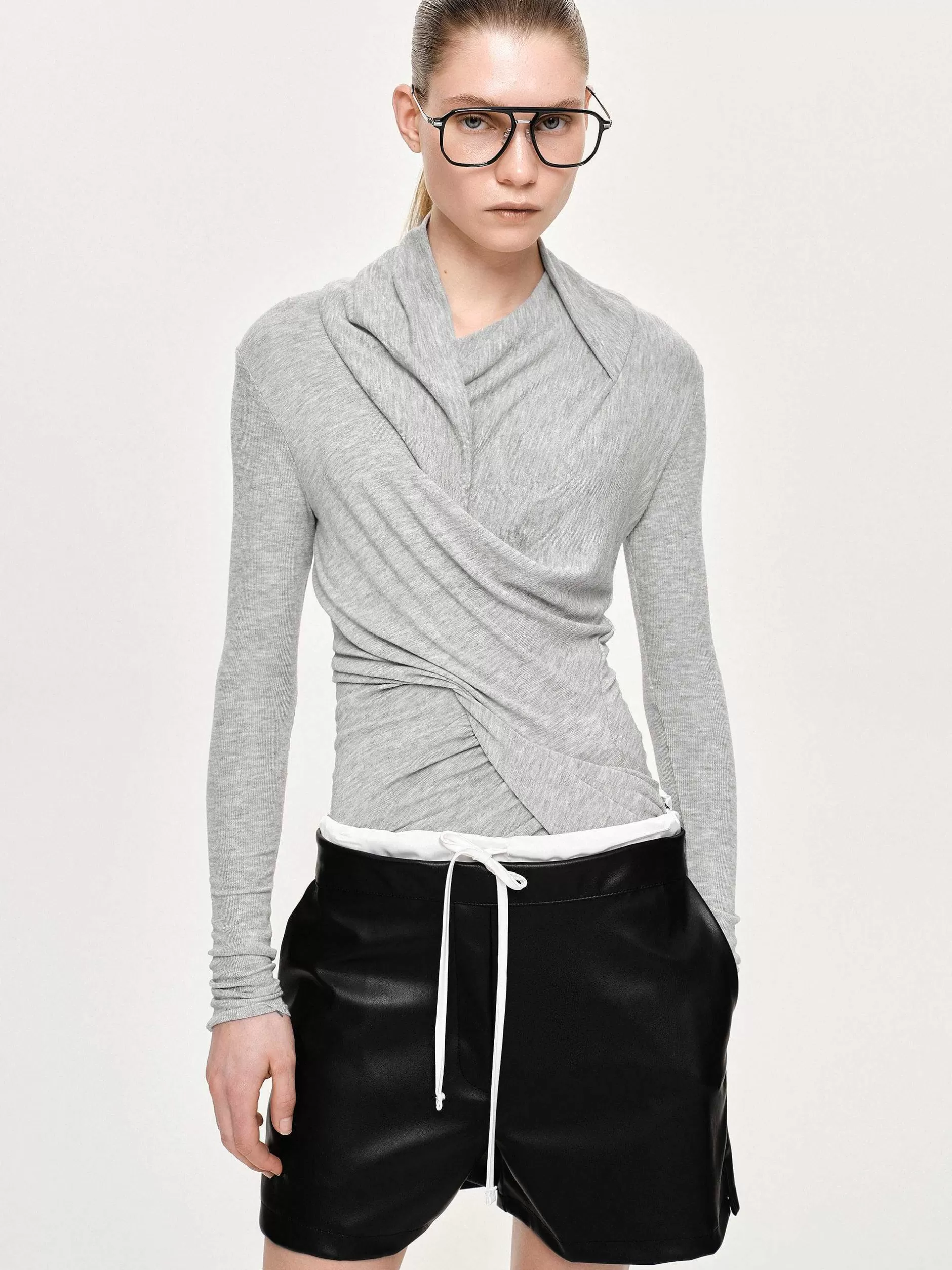 Outlet Folgore Asymmetrische Gedrapeerde Top, Grijs Vrouwen Bovenkanten