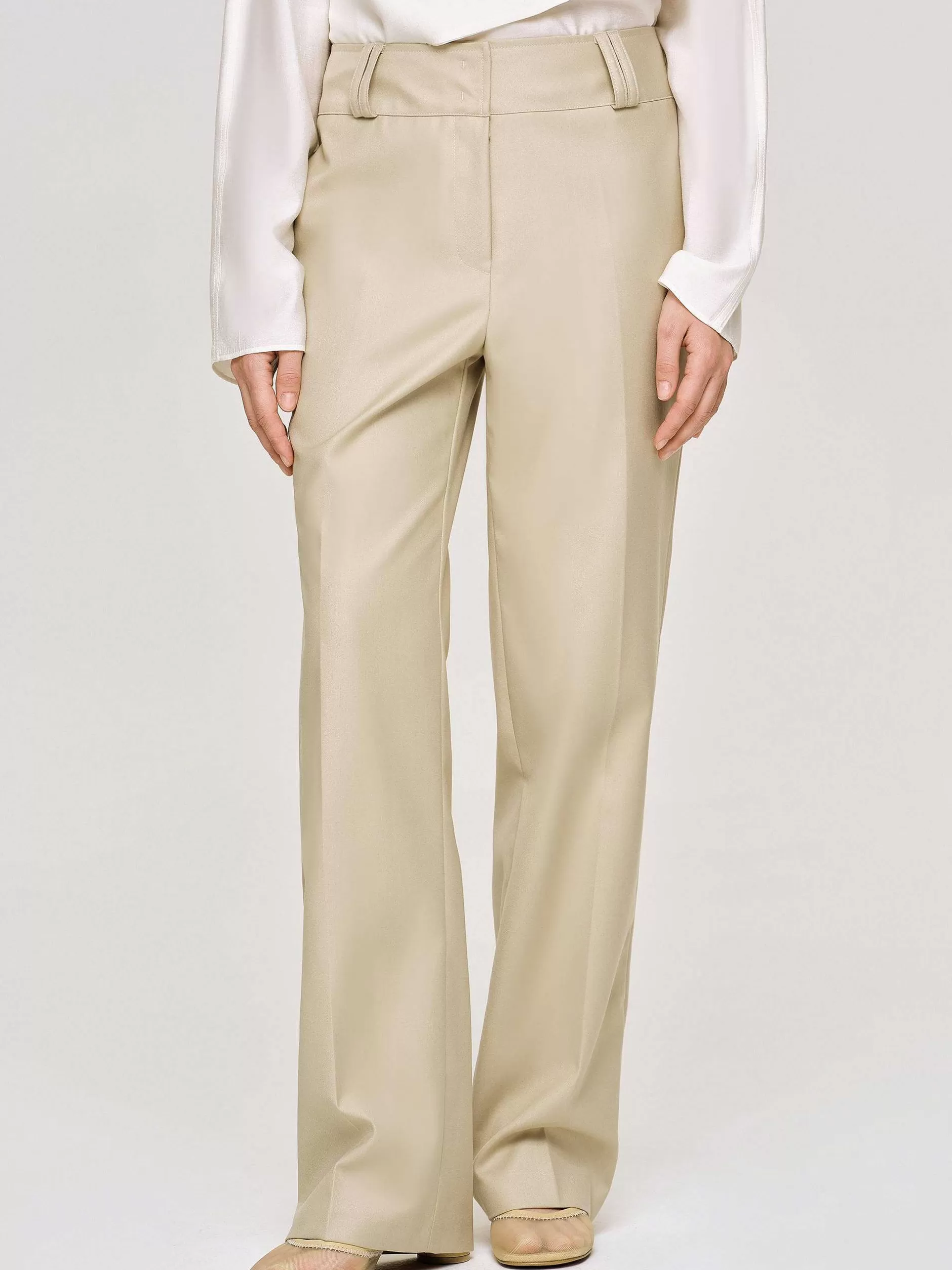 Best Gabardine Broek Met Rechte Pijpen, Beige Vrouwen Kleding