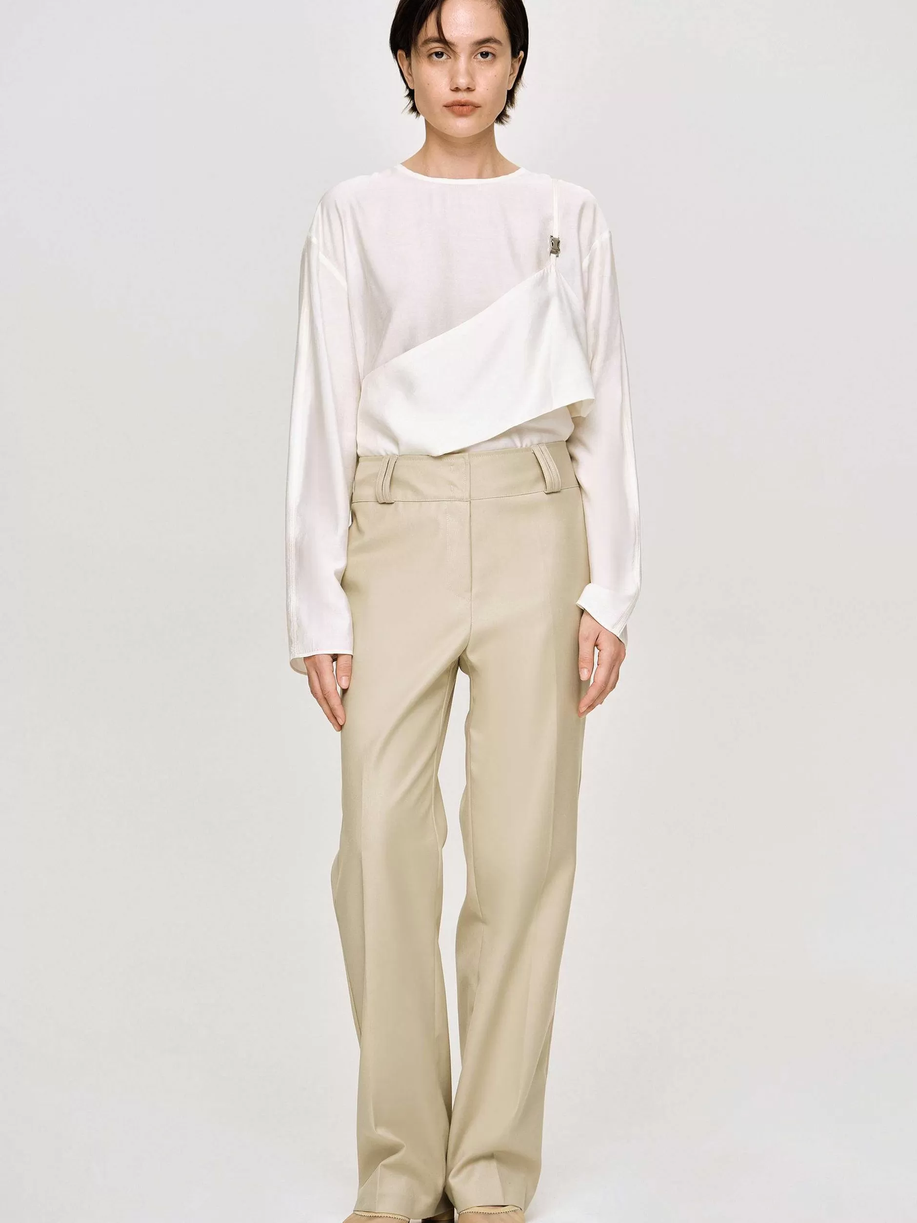 Best Gabardine Broek Met Rechte Pijpen, Beige Vrouwen Bodems
