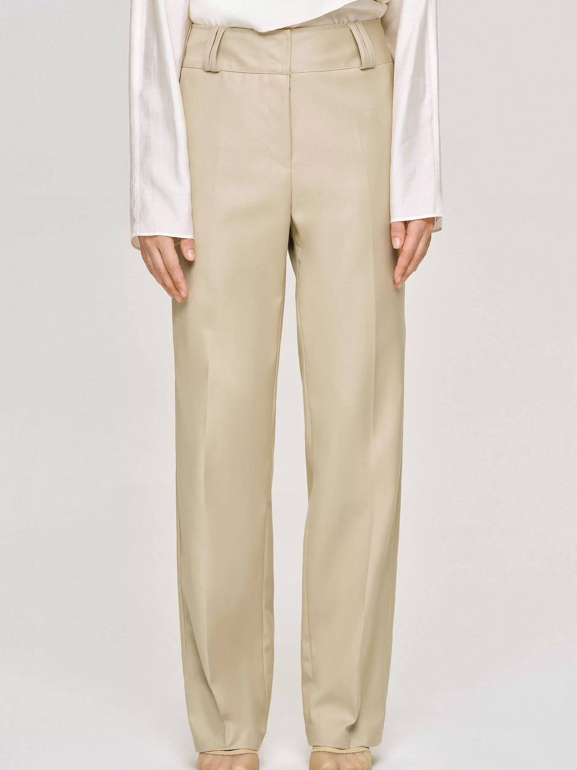 Best Gabardine Broek Met Rechte Pijpen, Beige Vrouwen Bodems