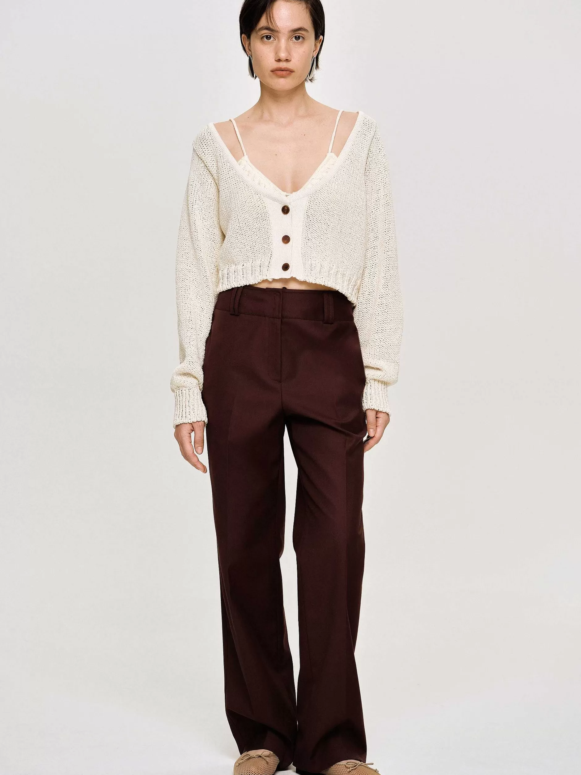 Store Gabardine Pantalon, Merlot Bruin Vrouwen Bodems