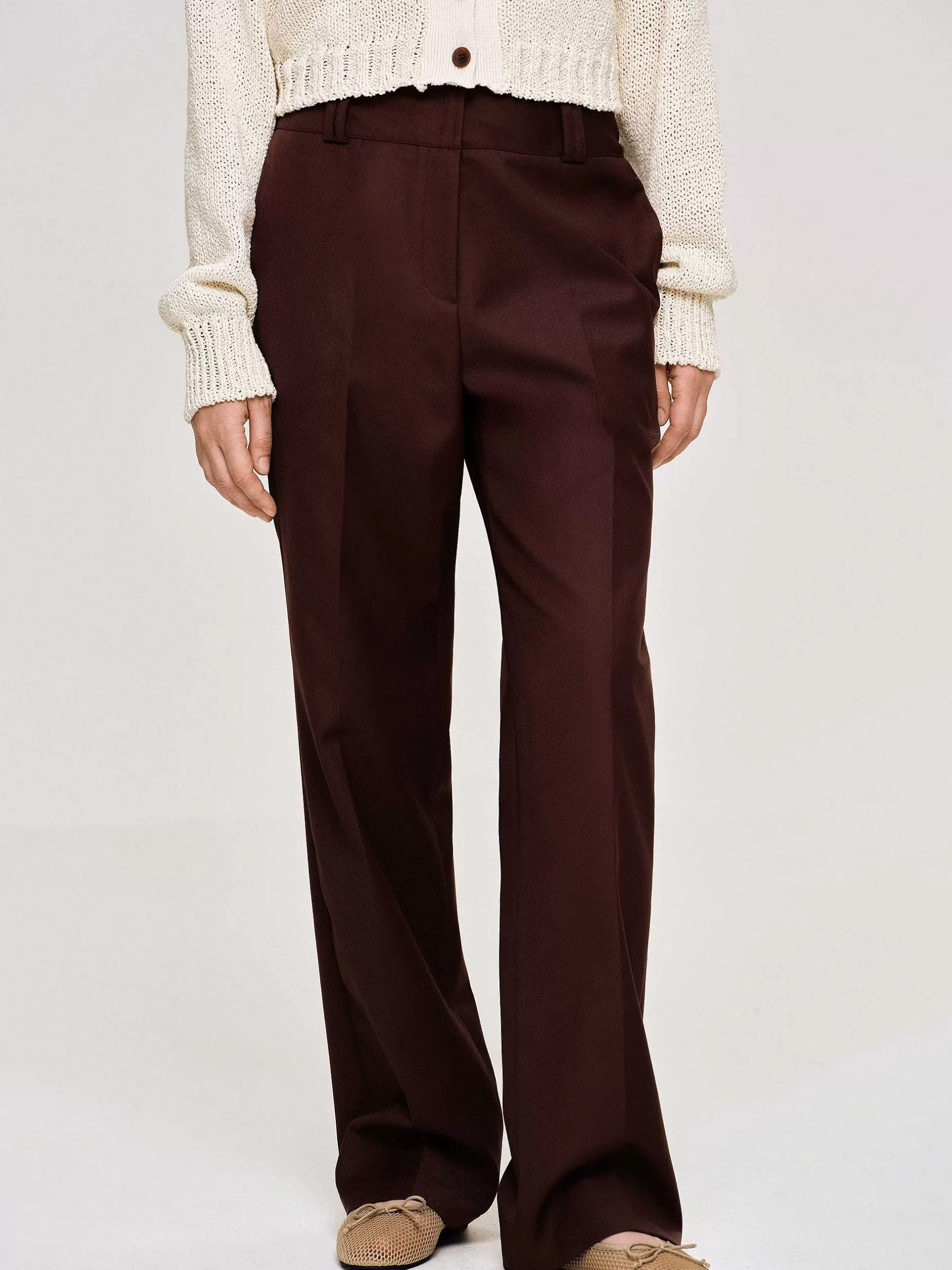 Store Gabardine Pantalon, Merlot Bruin Vrouwen Bodems