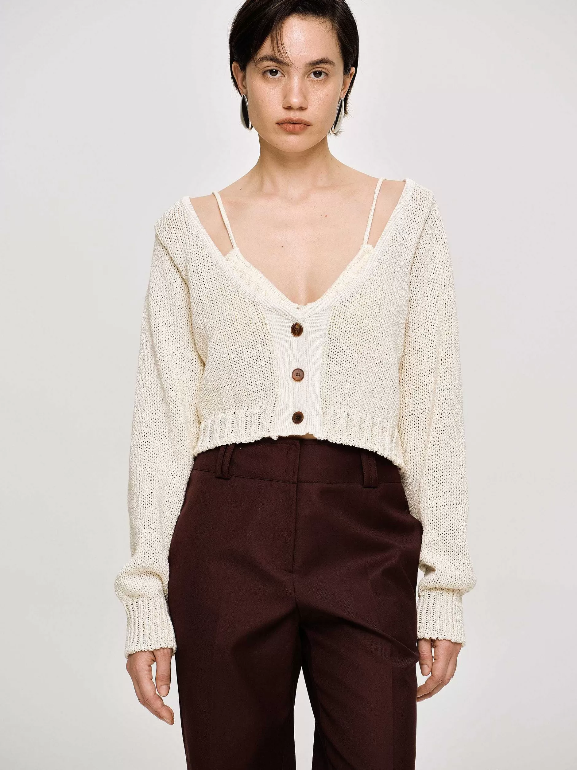 Best Gebreide Ronde Hals, Amandel Vrouwen Gebreide Kleding