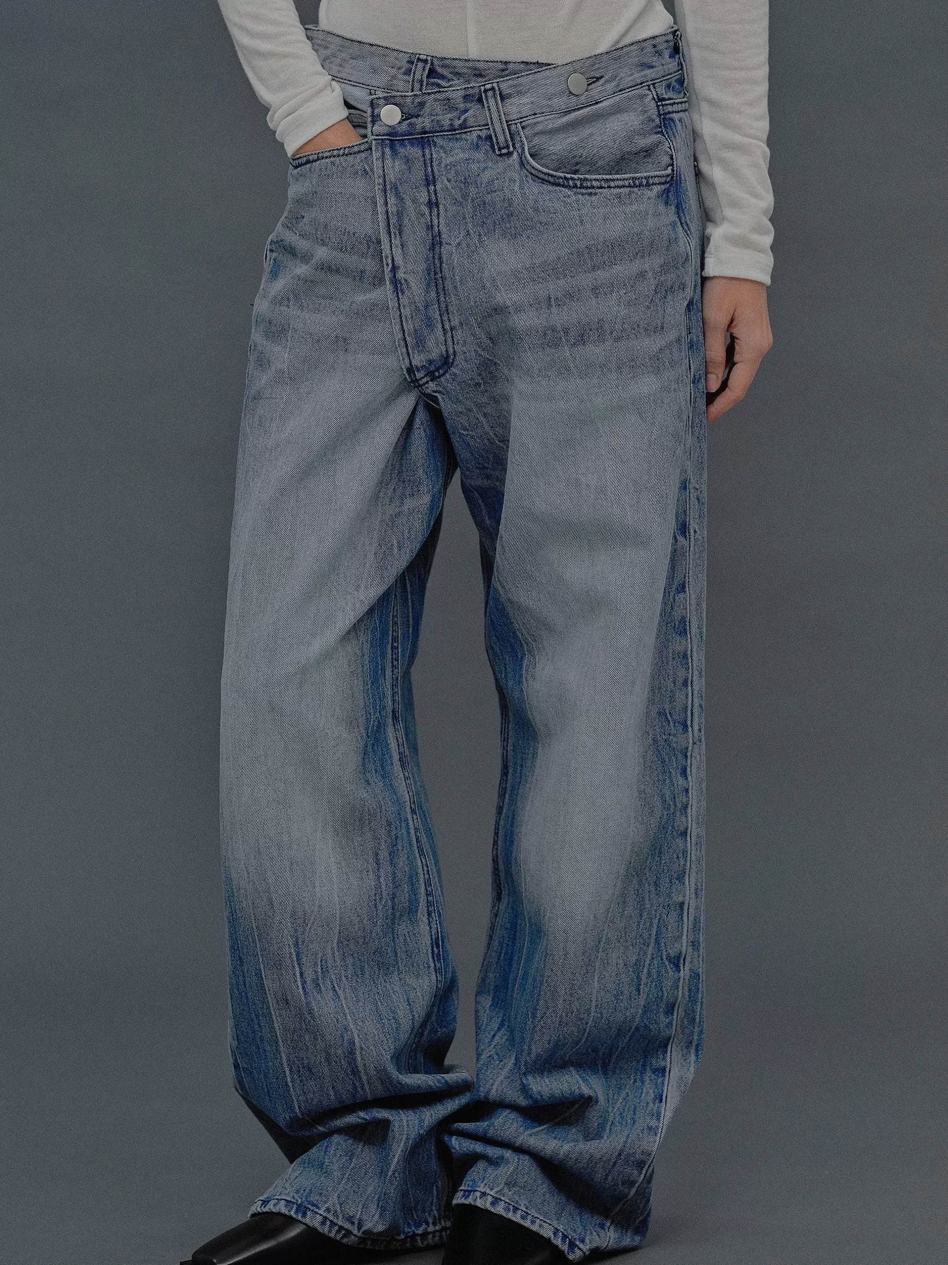 Hot Gedeconstrueerde Crossover-Jeans, Middenblauw Vrouwen Denim