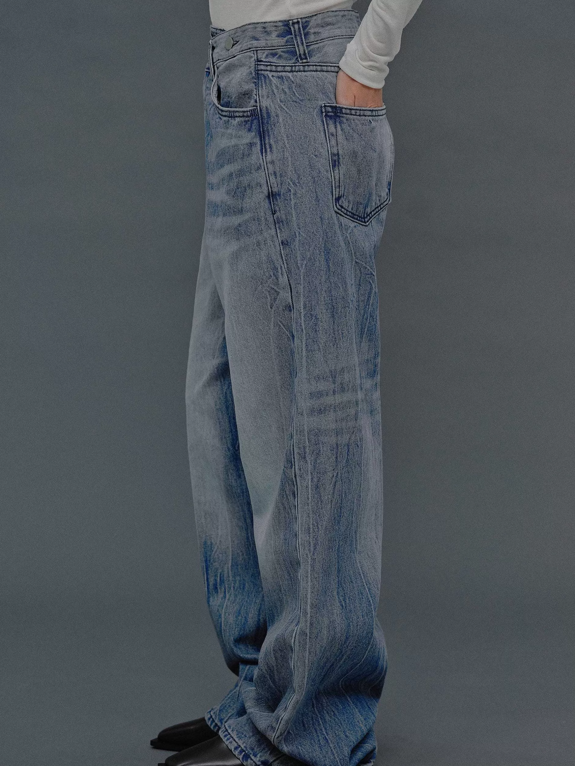 Hot Gedeconstrueerde Crossover-Jeans, Middenblauw Vrouwen Denim