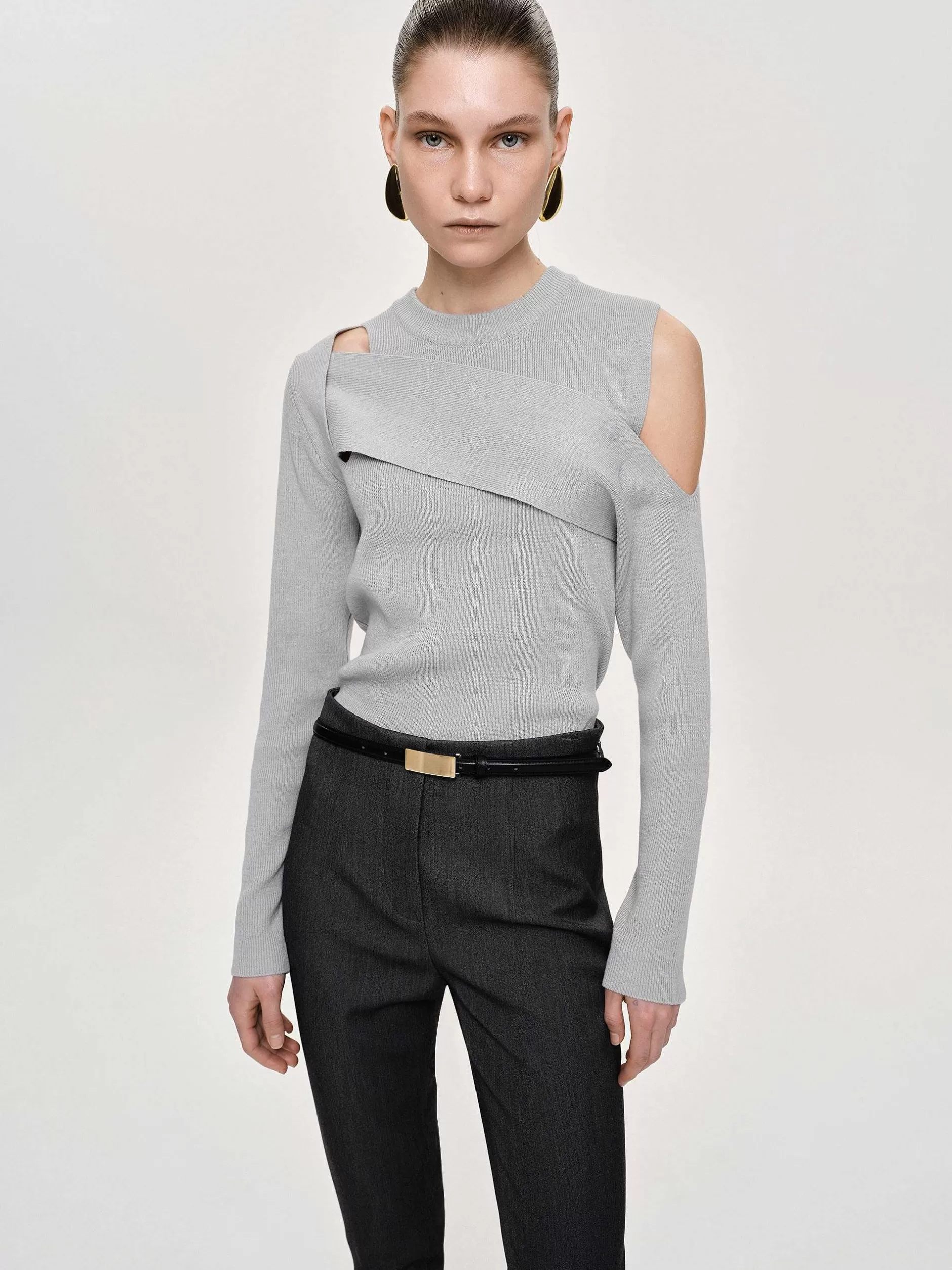 Store Gedrapeerd Uitgesneden Breisel, Taupegrijs Vrouwen Kleding