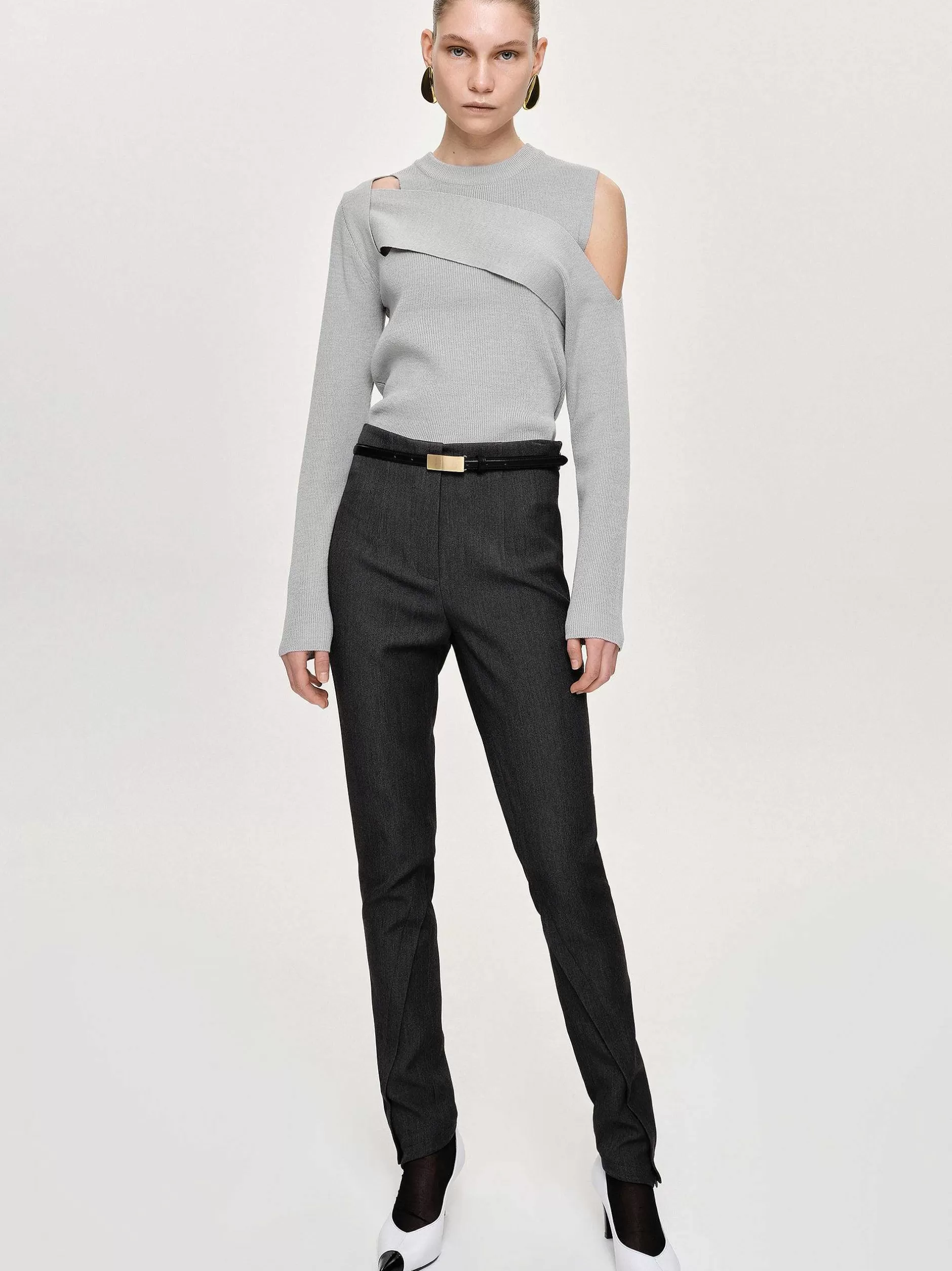Store Gedrapeerd Uitgesneden Breisel, Taupegrijs Vrouwen Kleding