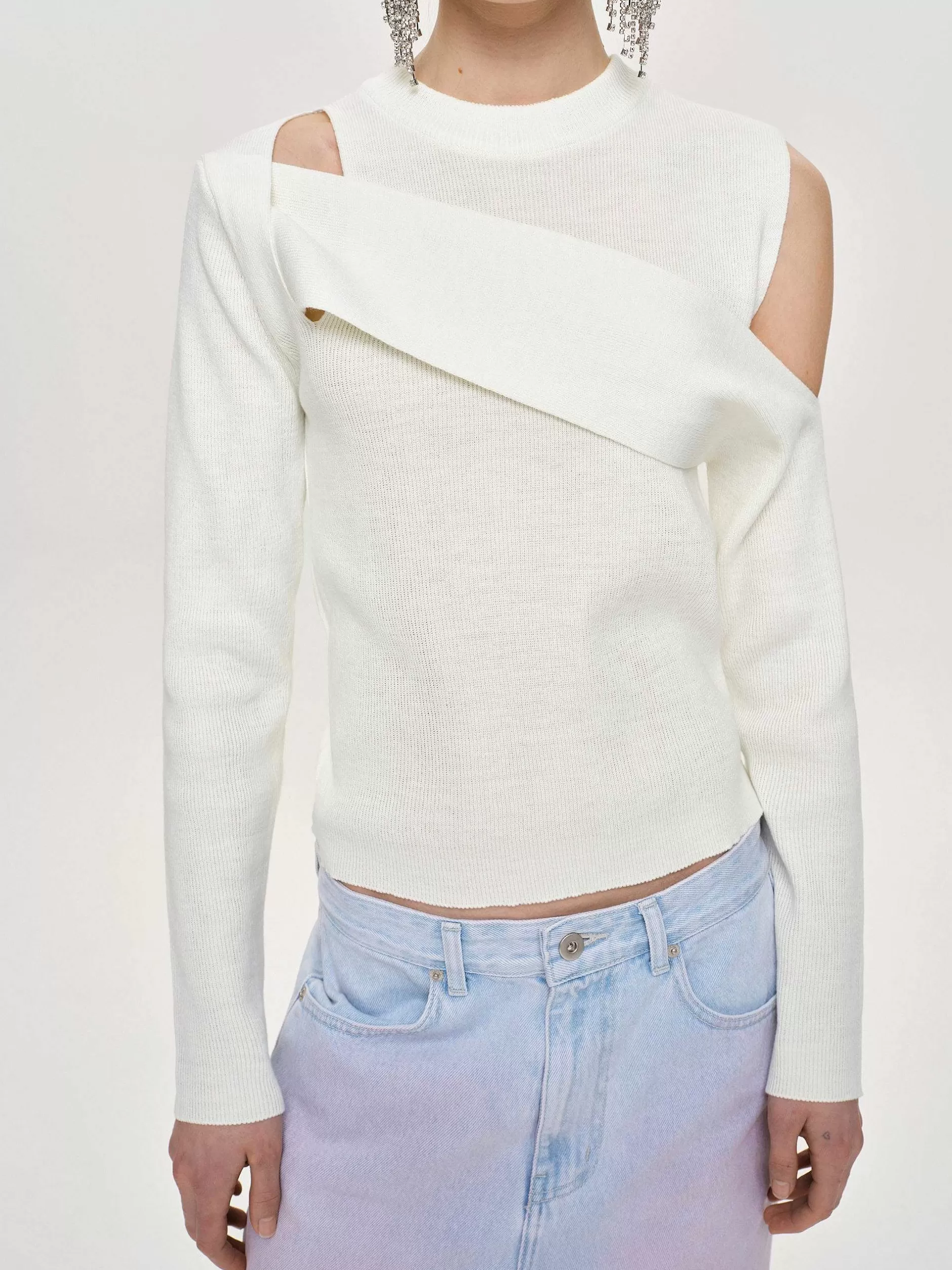 Shop Gedrapeerd Uitgesneden Breisel, Wit Vrouwen Kleding