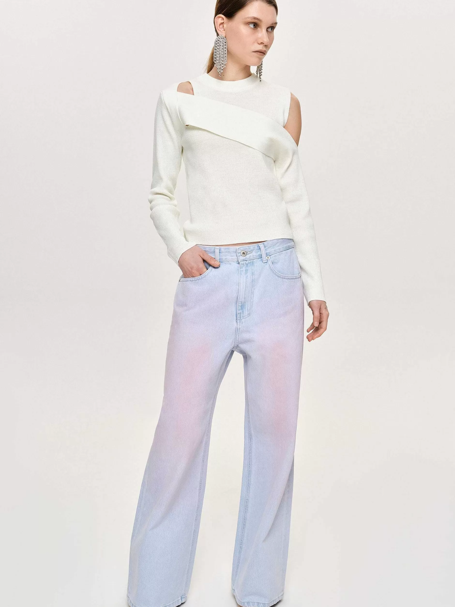 Shop Gedrapeerd Uitgesneden Breisel, Wit Vrouwen Kleding