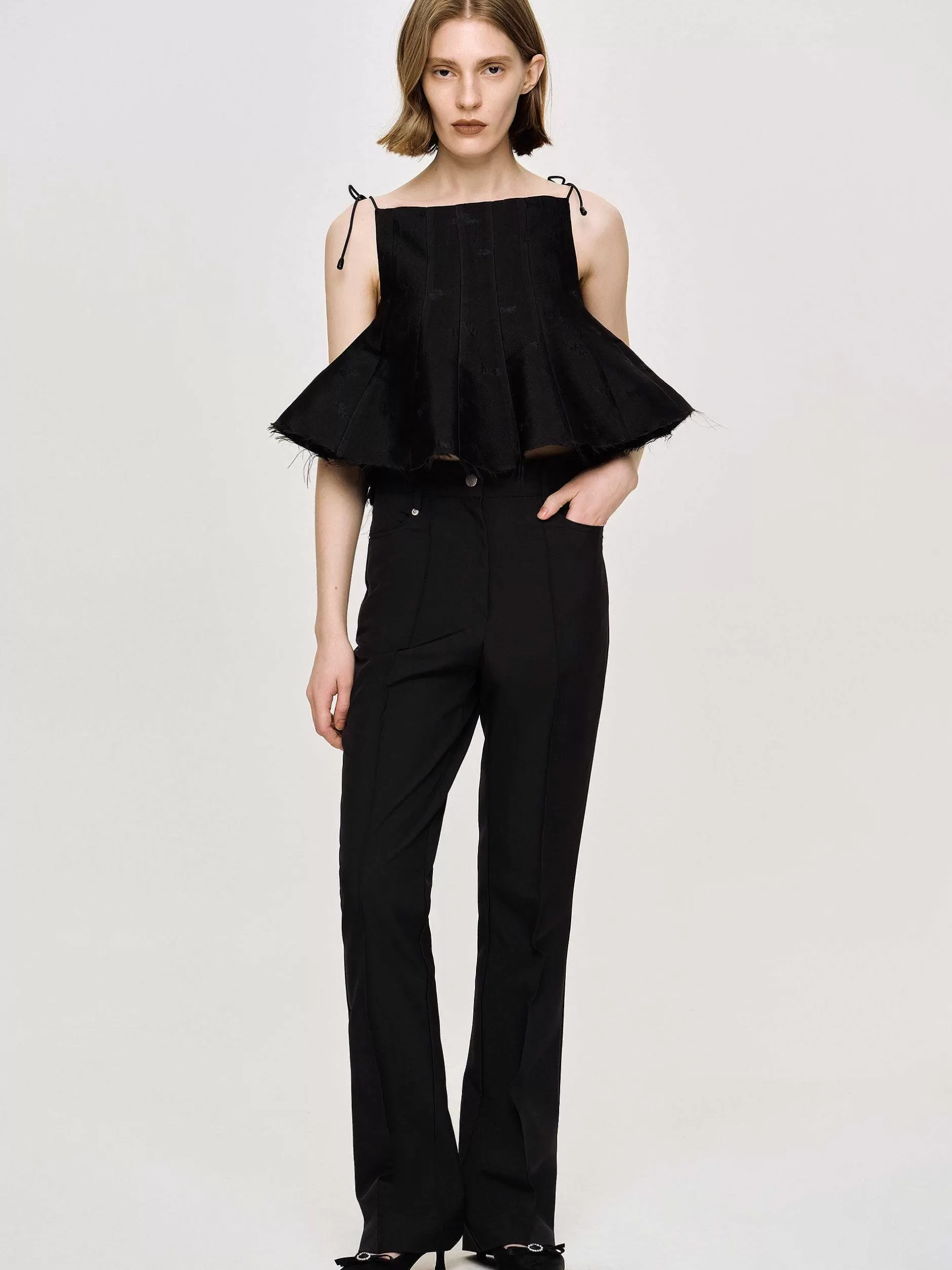 Shop Gekreukte Slanke Broek, Zwart Vrouwen Kleding
