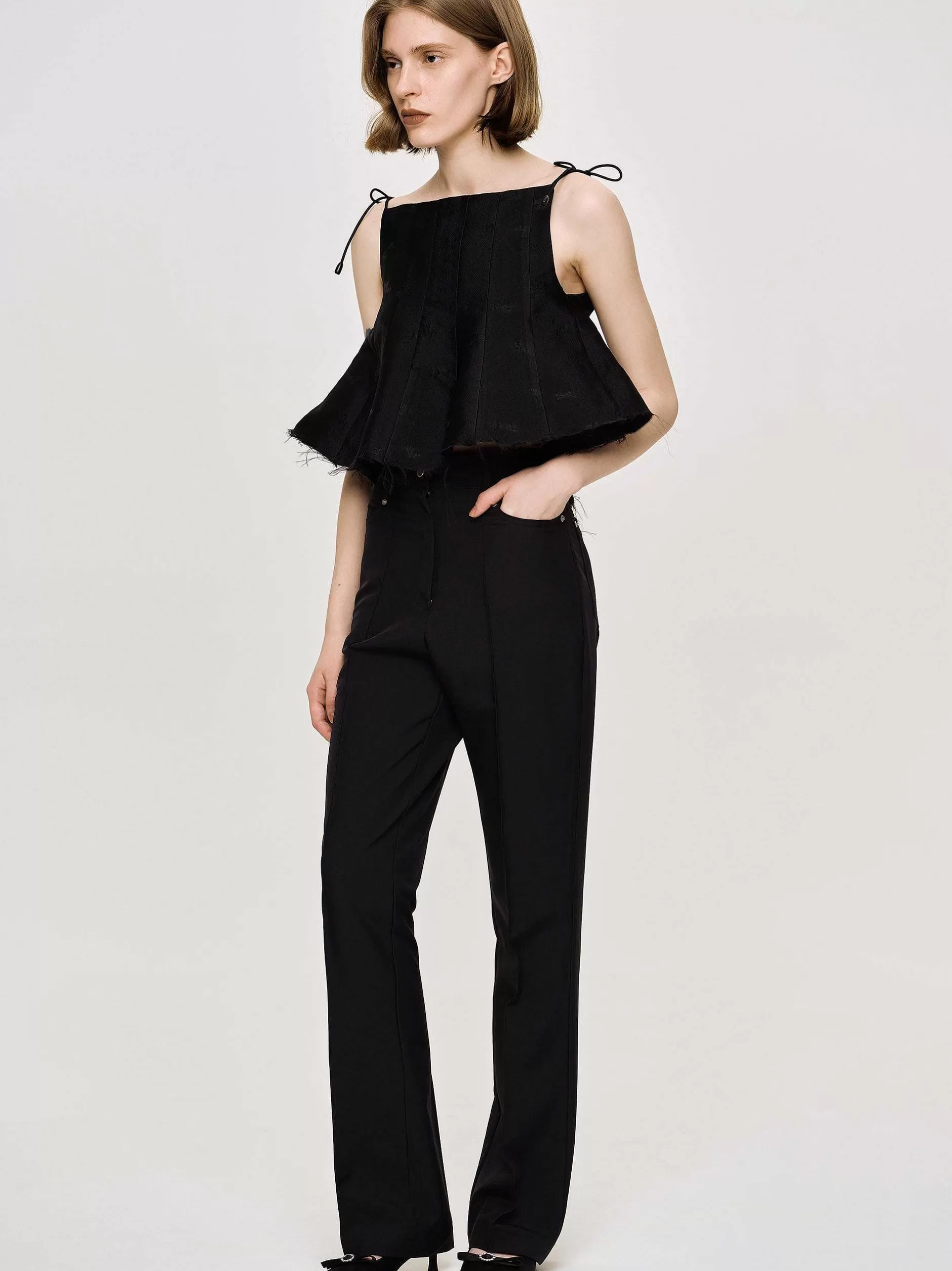 Shop Gekreukte Slanke Broek, Zwart Vrouwen Kleding