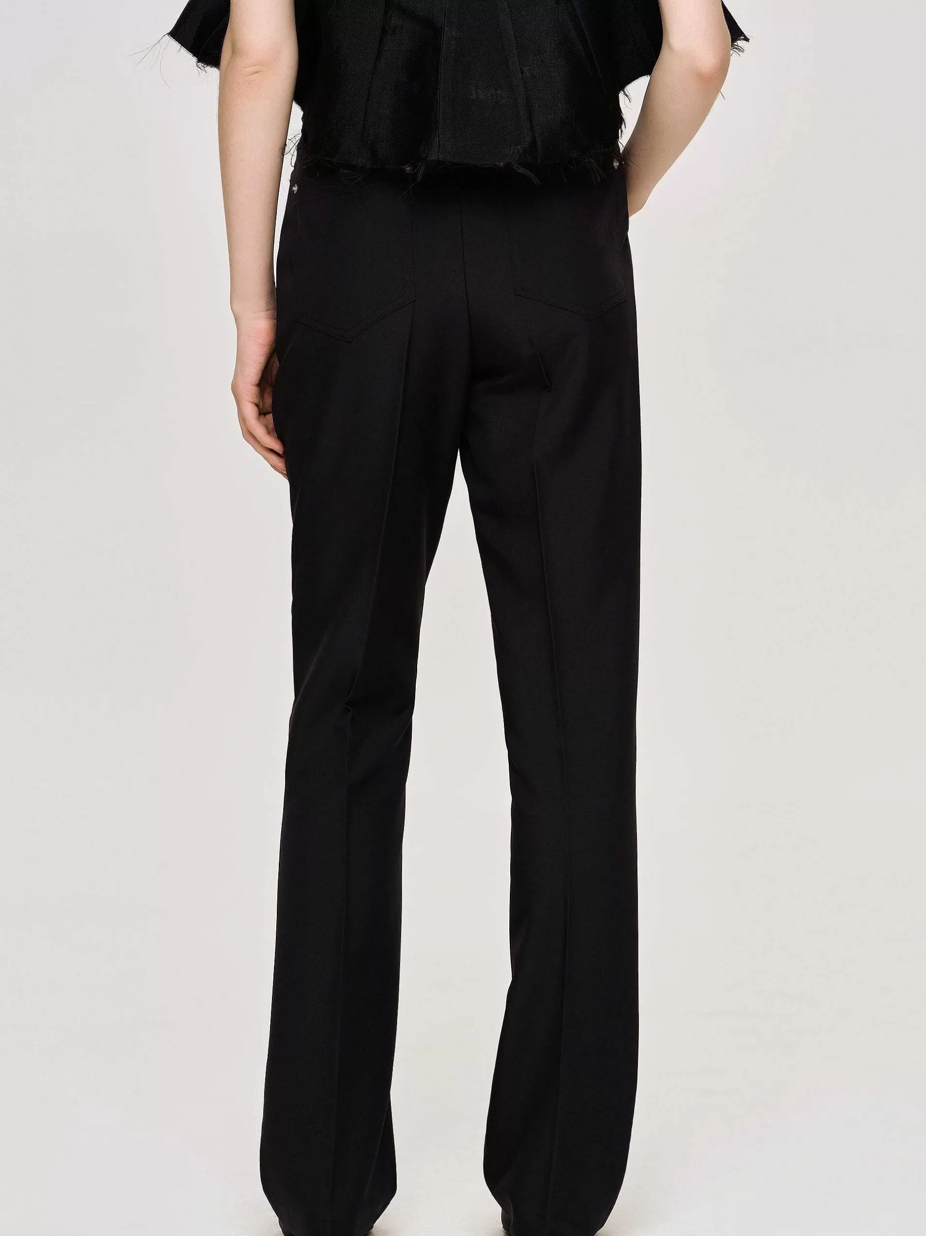 Shop Gekreukte Slanke Broek, Zwart Vrouwen Bodems