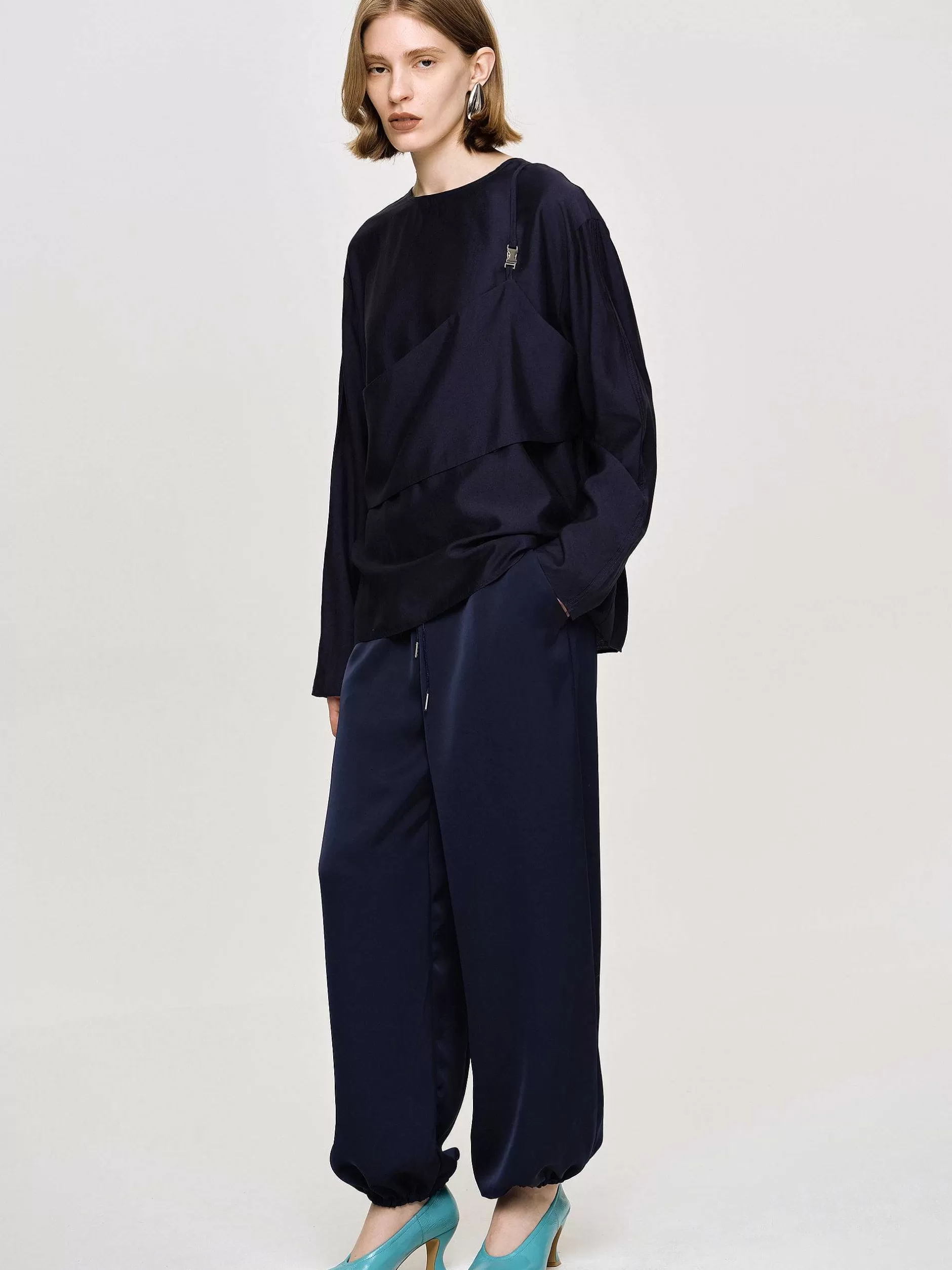 Fashion Gelaagde Blouse, Marineblauw Vrouwen Bovenkanten