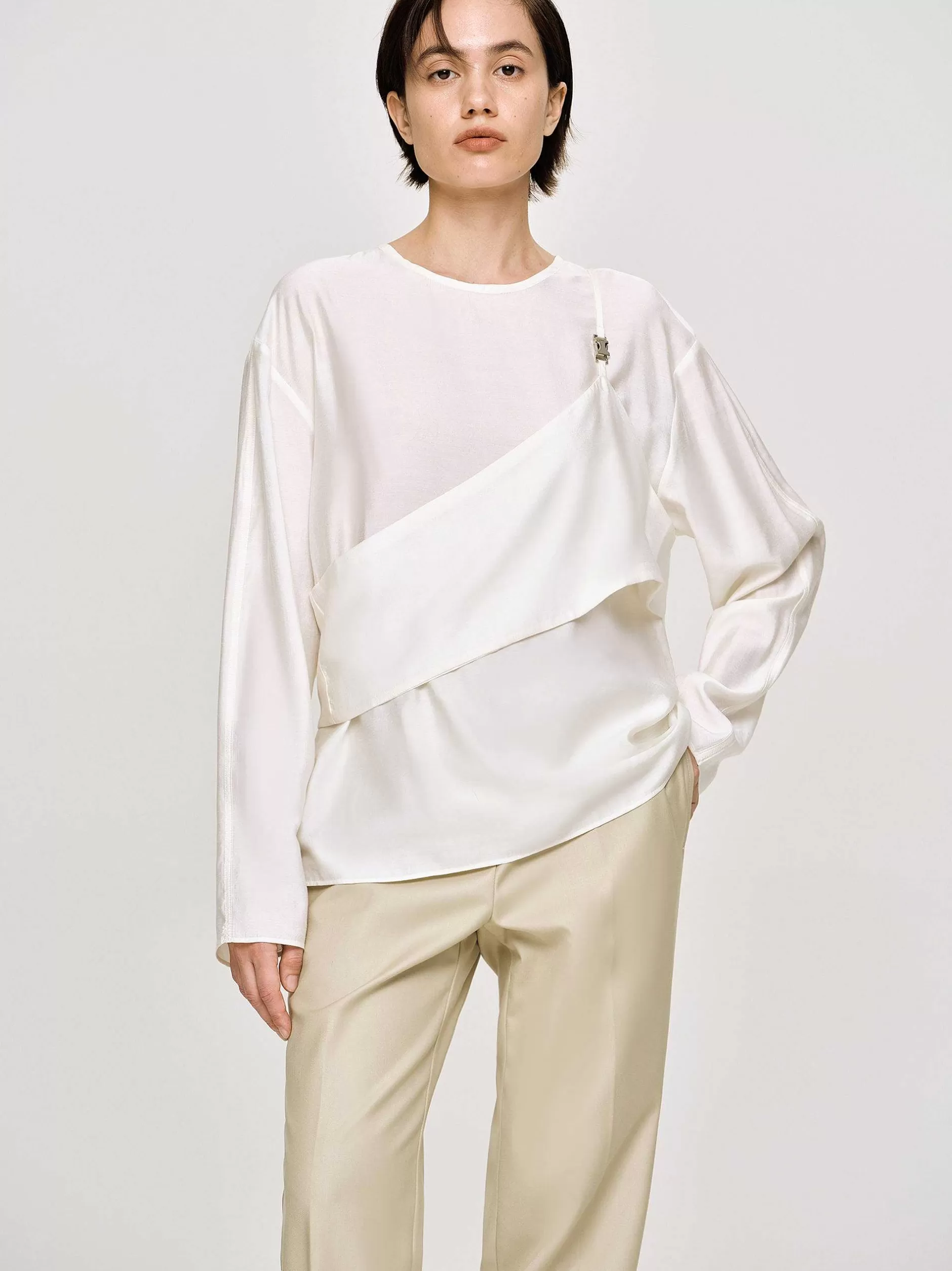 Cheap Gelaagde Bustierblouse, Ivoor Vrouwen Kleding