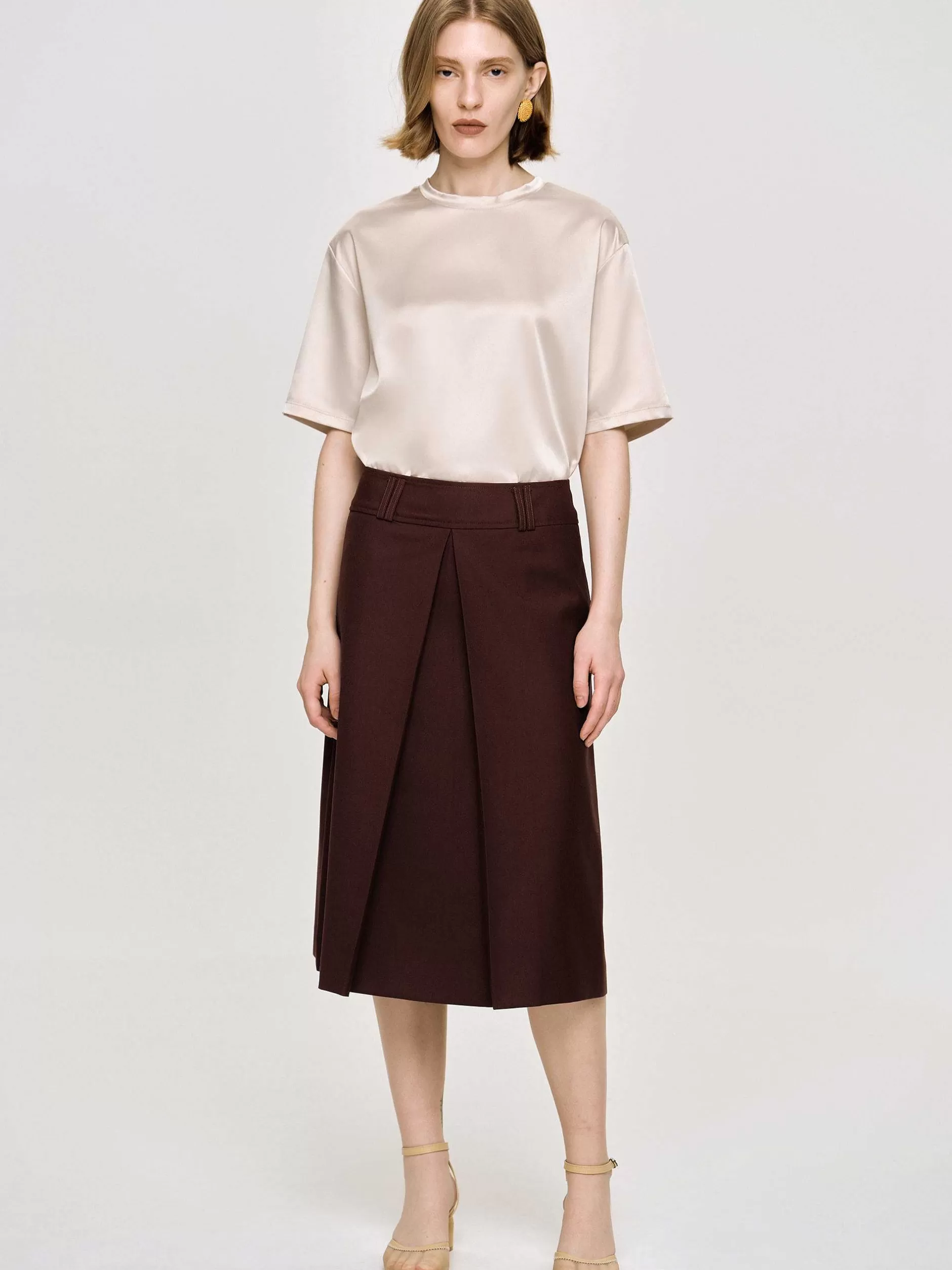 Best Geplooide Midi-Rok, Zwarte Kers Vrouwen Kleding