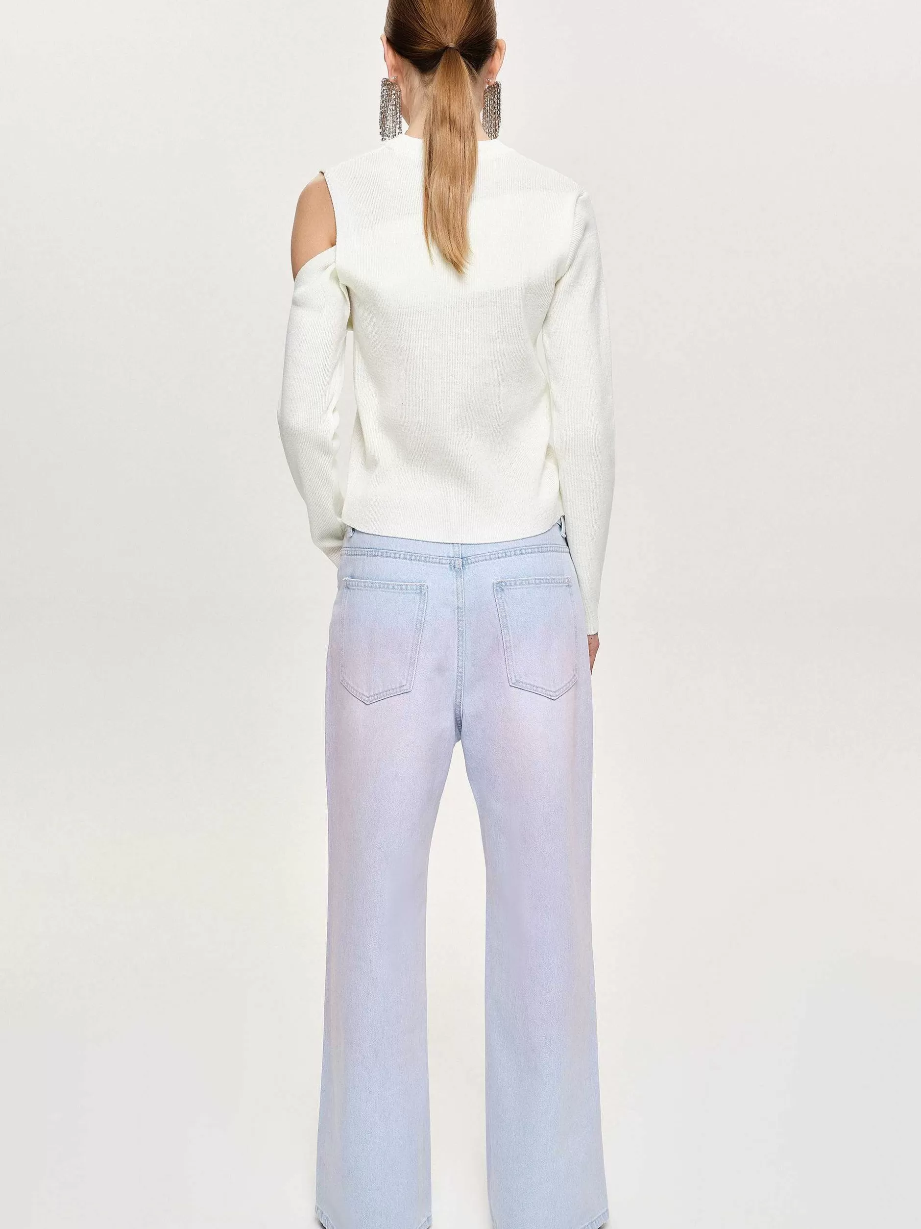 Cheap Geverfde Jeans Met Wijde Pijpen, Roze Gewassen Vrouwen Denim