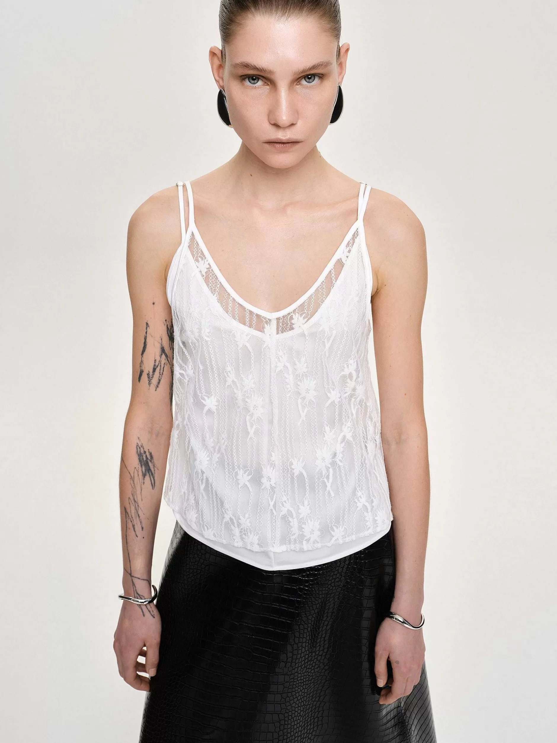 Online Intersia Tanktop Met Bloemen, Wit Vrouwen Kleding