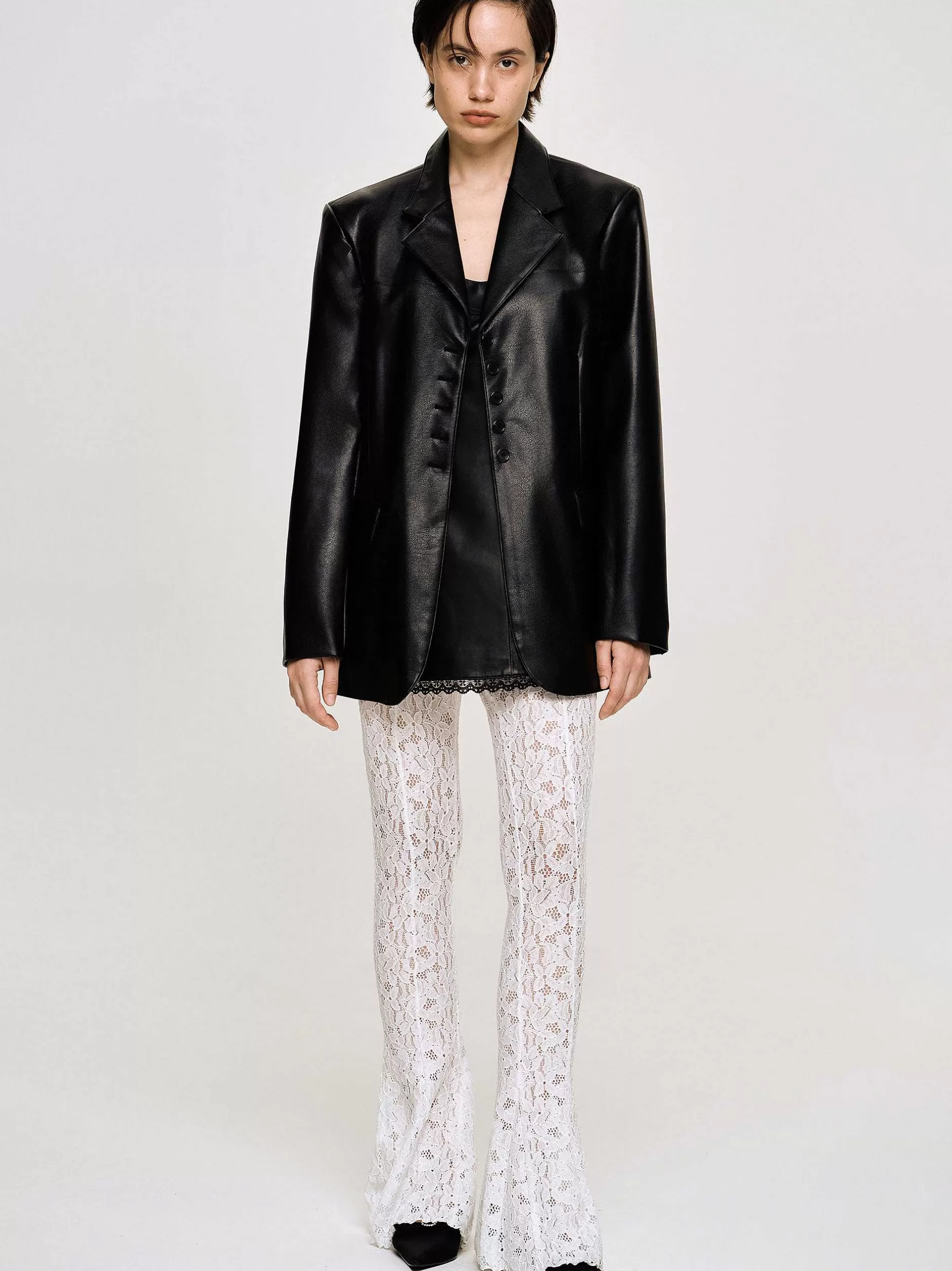 Hot Jack Van Imitatieleer Met Knopen, Zwart Vrouwen Bovenkleding