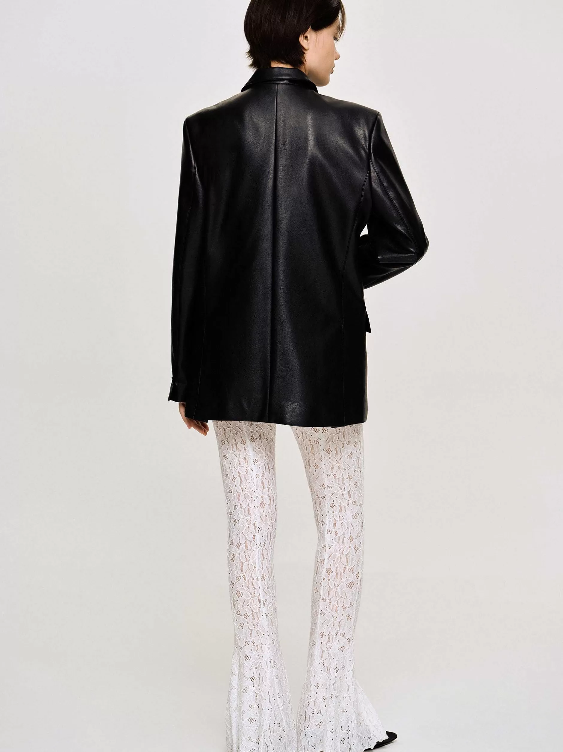 Hot Jack Van Imitatieleer Met Knopen, Zwart Vrouwen Bovenkleding
