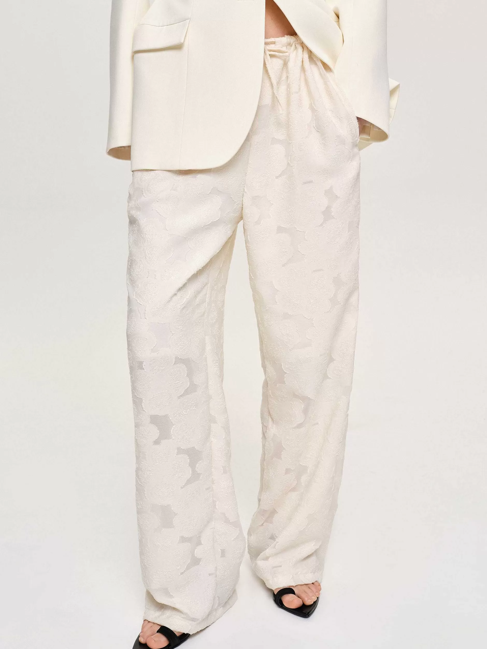Shop Jacquardbroek Met Trekkoord, Ivoor Vrouwen Kleding