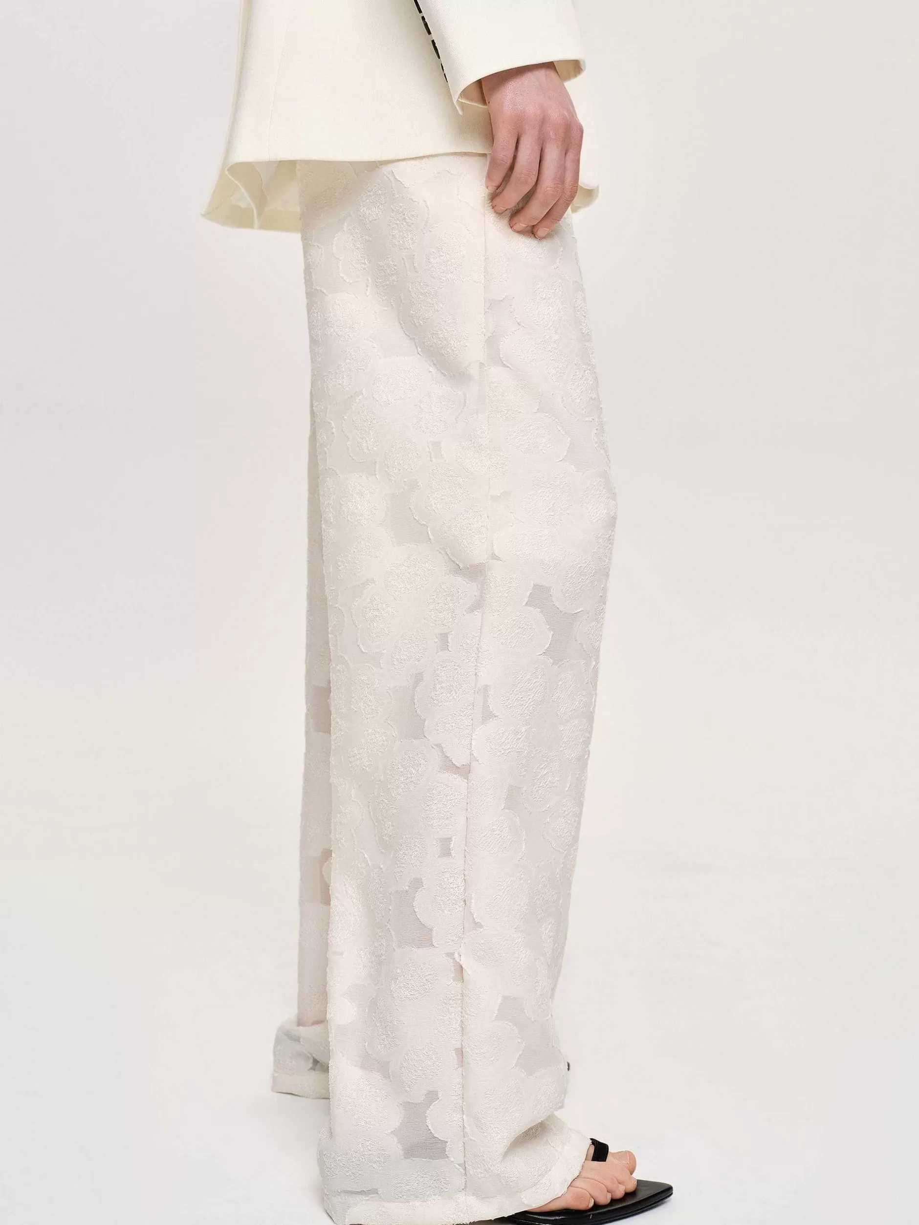 Shop Jacquardbroek Met Trekkoord, Ivoor Vrouwen Bodems