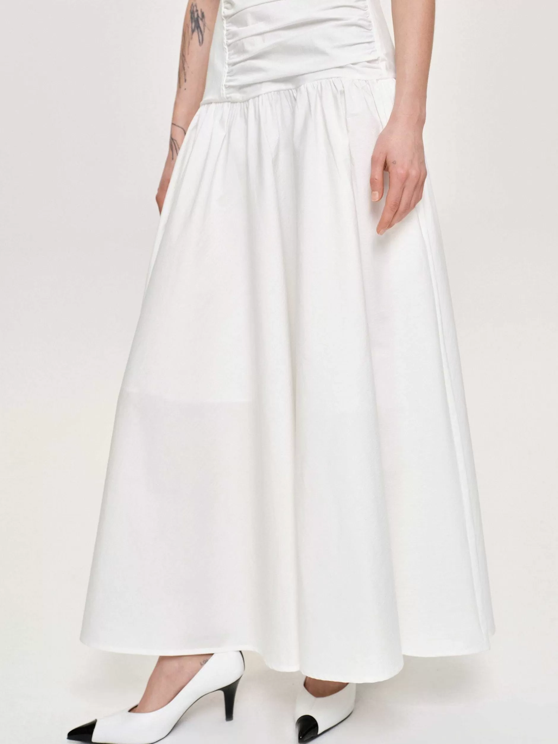 Best Sale Jurk Met Verlaagde Taille En Ruches, Gebroken Wit Vrouwen Accessoires